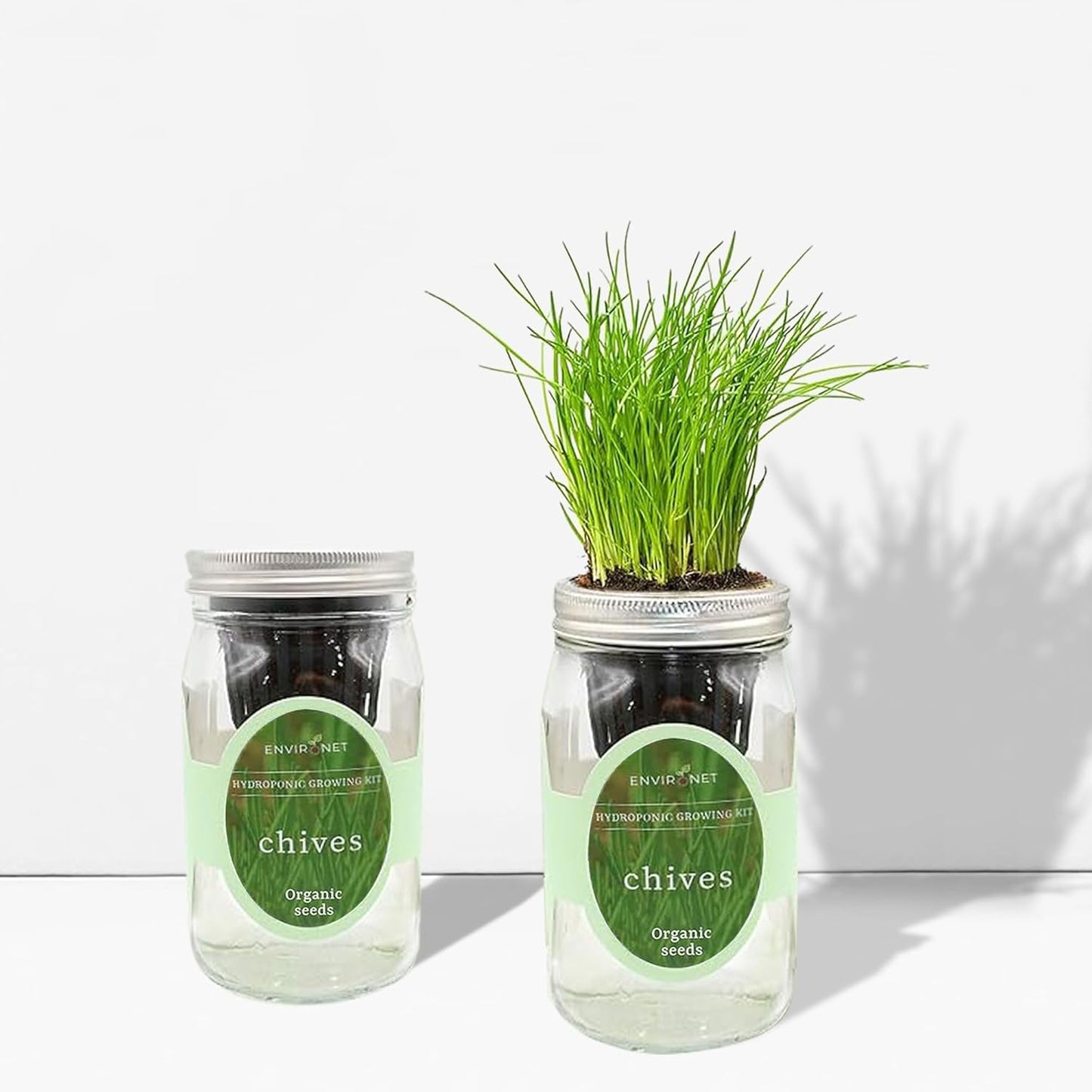 Hydroponic Herb Growing Kit, Self-Watering Mason Jar Herb Garden Starter Kit Indoor, Grow Your Own Herbs from Organic Seeds (Chives)