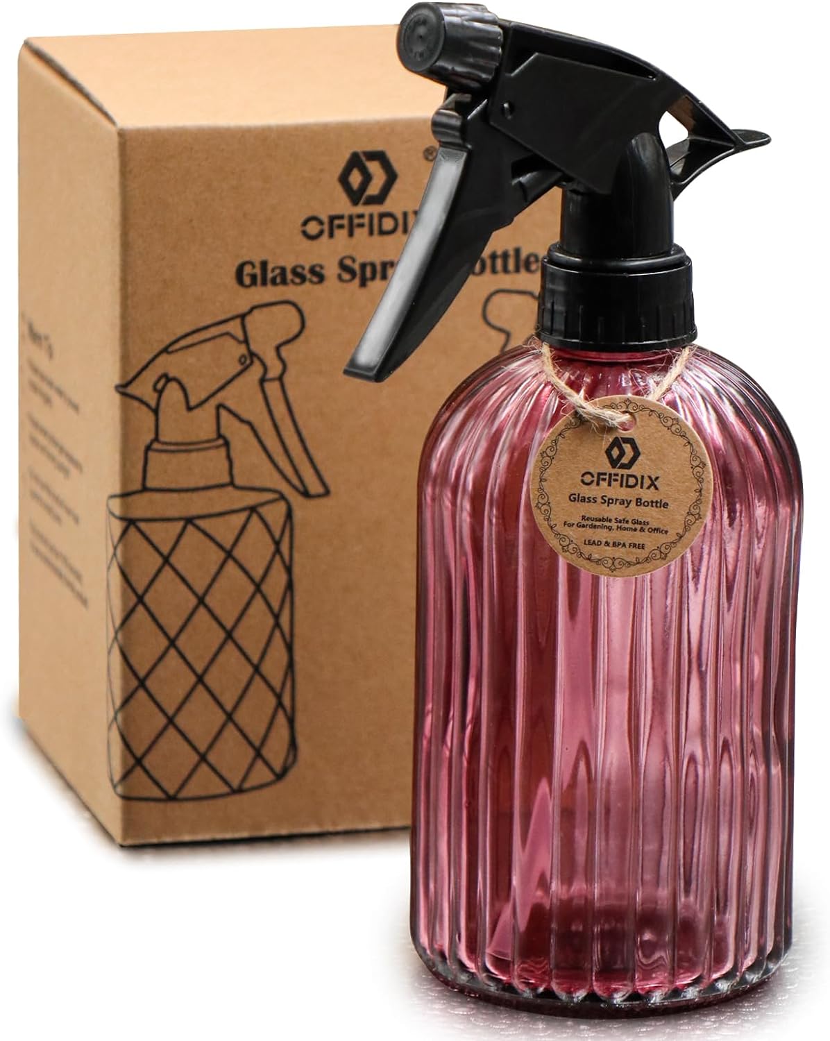 OFFIDIX Glass Spray Bottle, Pressure Watering Can, Indoor Plant Mister, Adjustable Nozzle, 0.4L/13.5oz Handheld Spray Bottle for Garden Plants Cleaning Solutions (Amaranth)