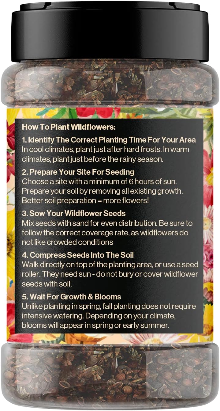 Mini Wildflower Seed Shaker – Honey Bee Wildflower Mix, by GevaGrow | Bulk 90,000+ Seeds | Pollinator Bee Attracting Flower Seeds for Planting in Pots & Outdoor Gardens | No Messy Packets