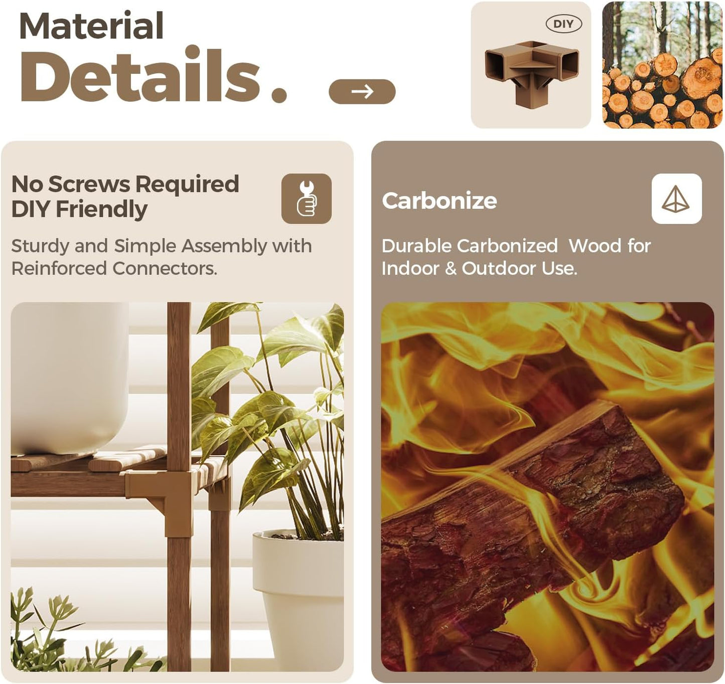 Bamworld Large Plant Shelf Outdoor Wood Plant Stand Large Rack for Living Room Patio, Balcony and Garden