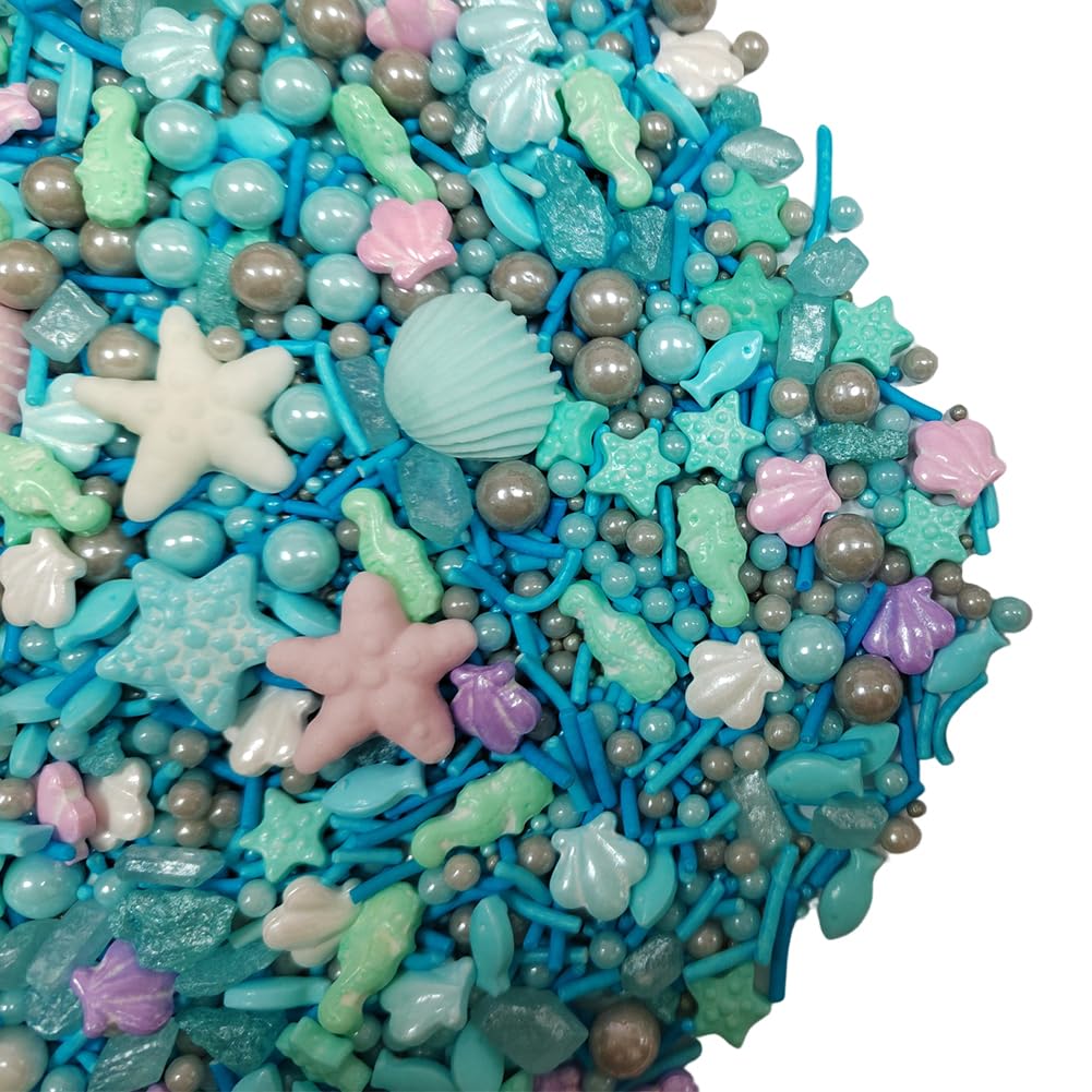 Homankit Ocean Sprinkles for Cake Decorating Edible Hippocampi Starfish Shell Fish Pearl Sugar Sprinkle for Baking Cake Cupcake Toppers Cookie Decorations Sea Theme Birthday Party Supplies
