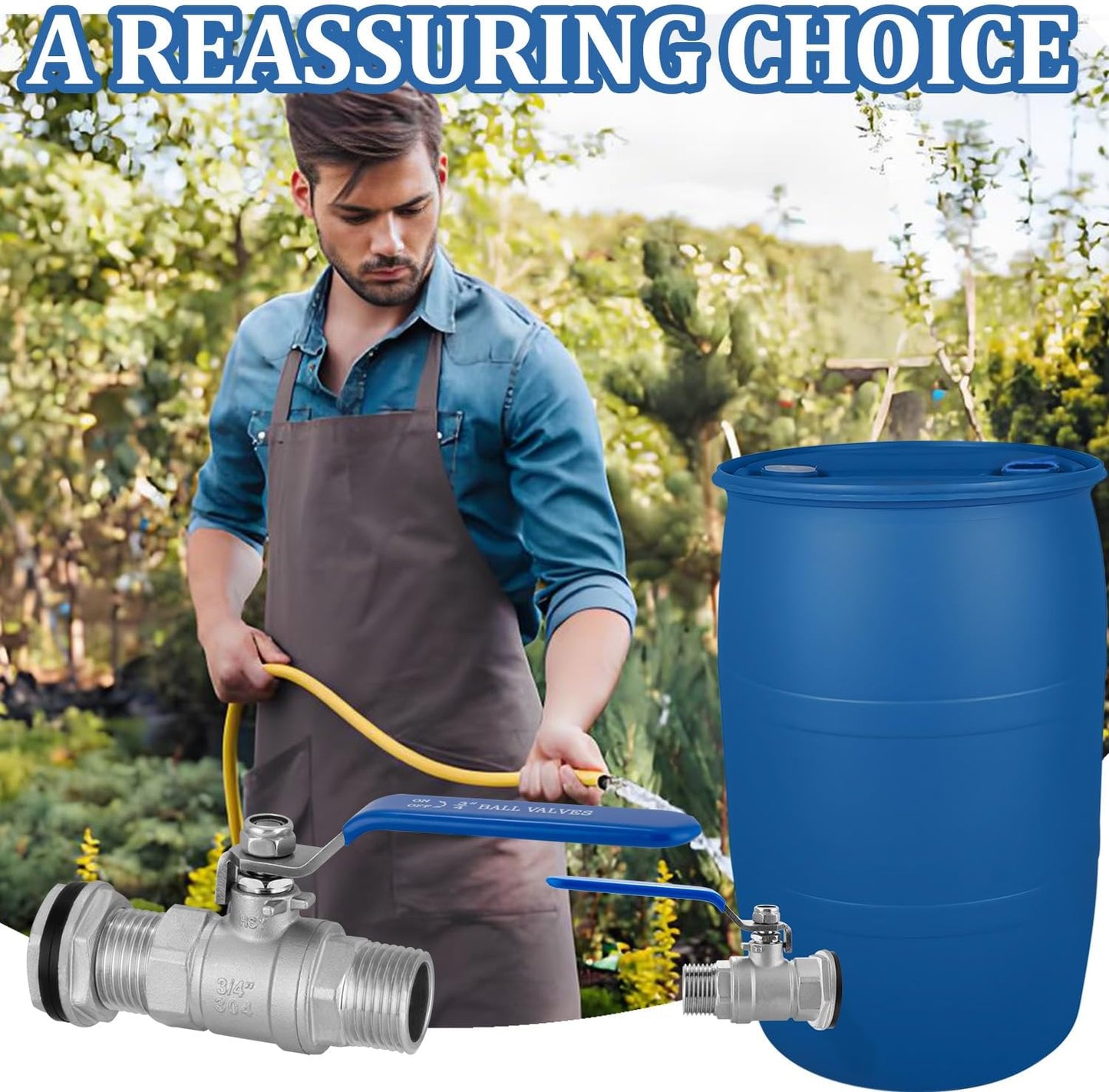 Rain Barrel Spigot Kit, 3/4"GHT Rain Barrel Ball Valve Quarter Turn with Bulkhead Fitting, Lead-free 304 Stainless Steel High Flow Spigot for Water Barrel