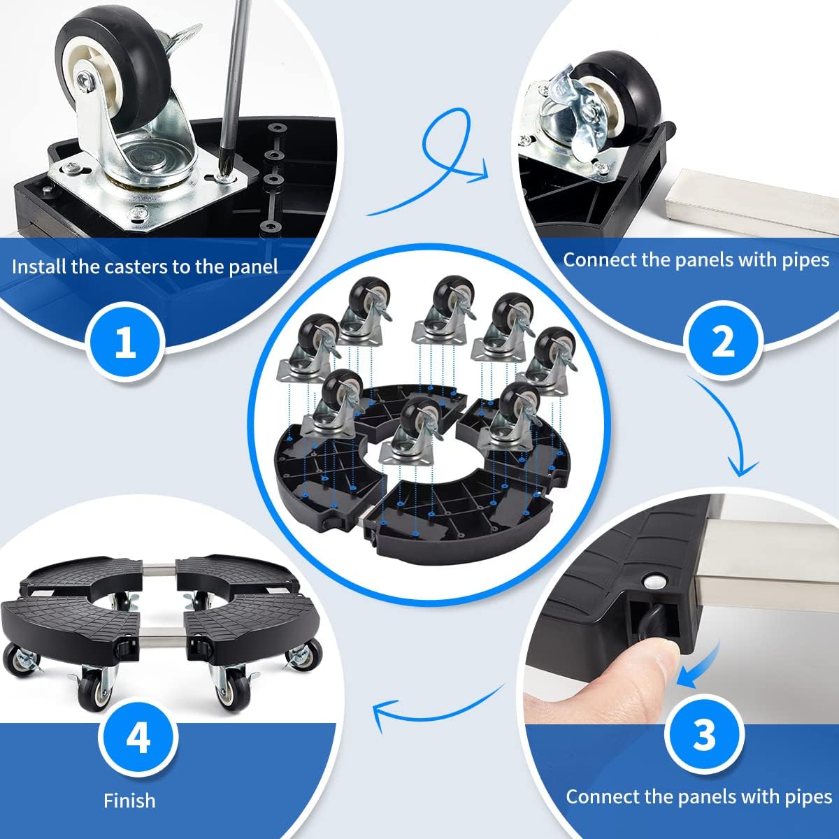 TreeGun 2 Pack Plant Caddy with Wheels Heavy Duty with 8 Lockable Casters, Rolling Plant Stand Adjustable for 8inch-22inch Outdoor Indoor Large Plant, Plant Stand with Wheels 500lbs Capacity