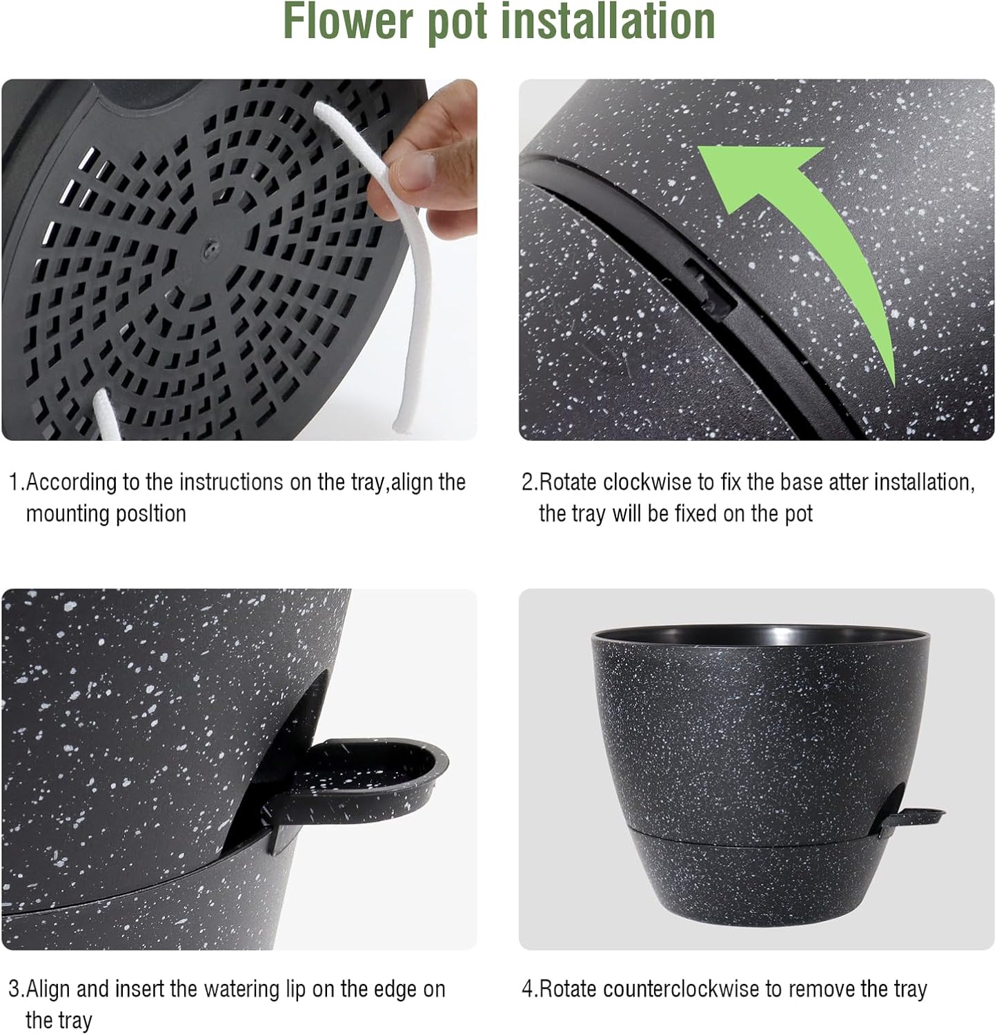 12 inch Large Self Watering Pots, Planter, Plant Pots with Mesh Drainage Holes for Indoor Outdoor House Plants and Garden, Plastic Flower Pots with Deep Reservoir, Speckled Black