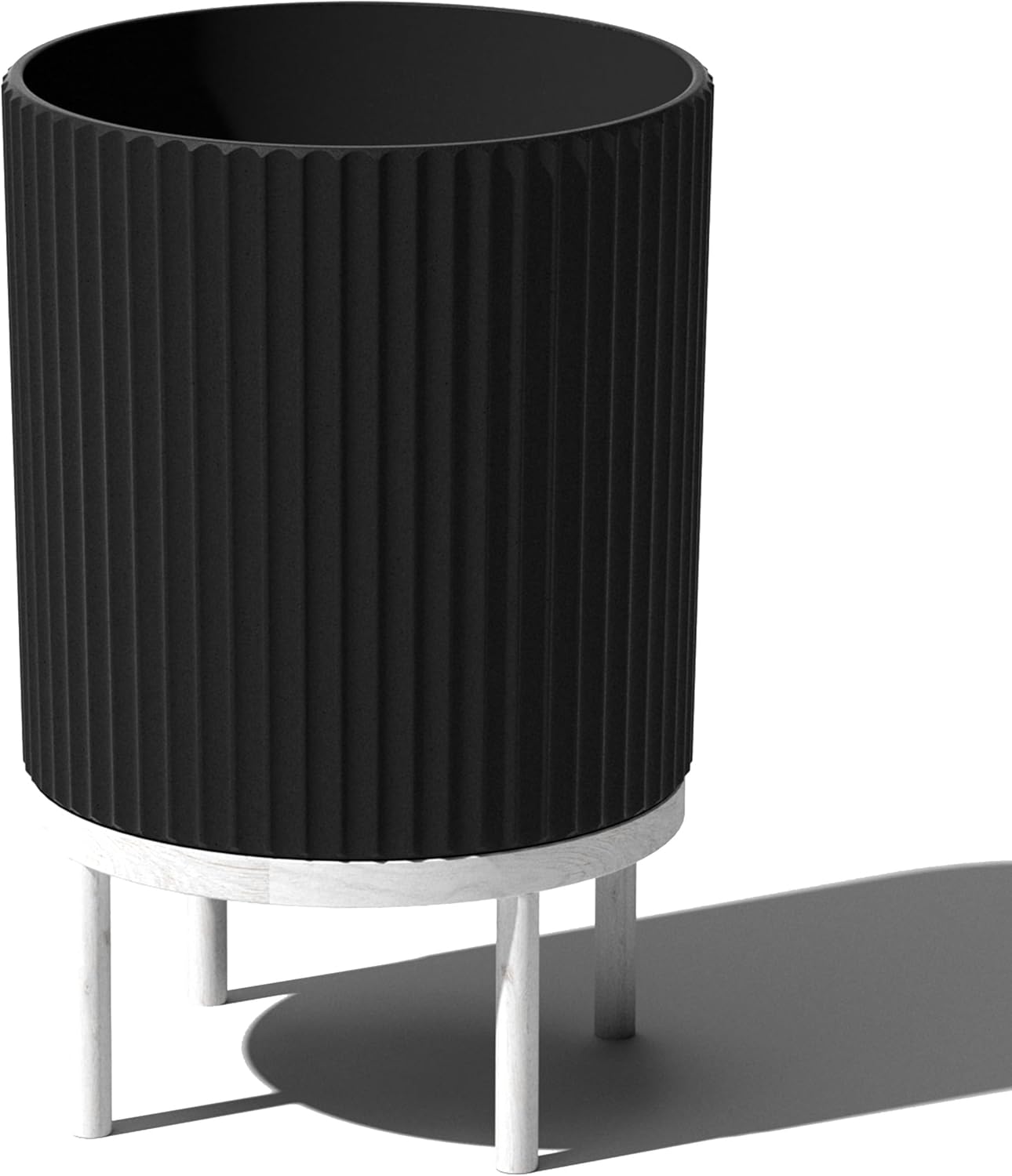 Veradek Demi Series Round Planter w/Stand for Porch/Patio | Durable Plastic-Stone Composite & Wooden Stand | Modern Décor for Tall Plants, Flowers