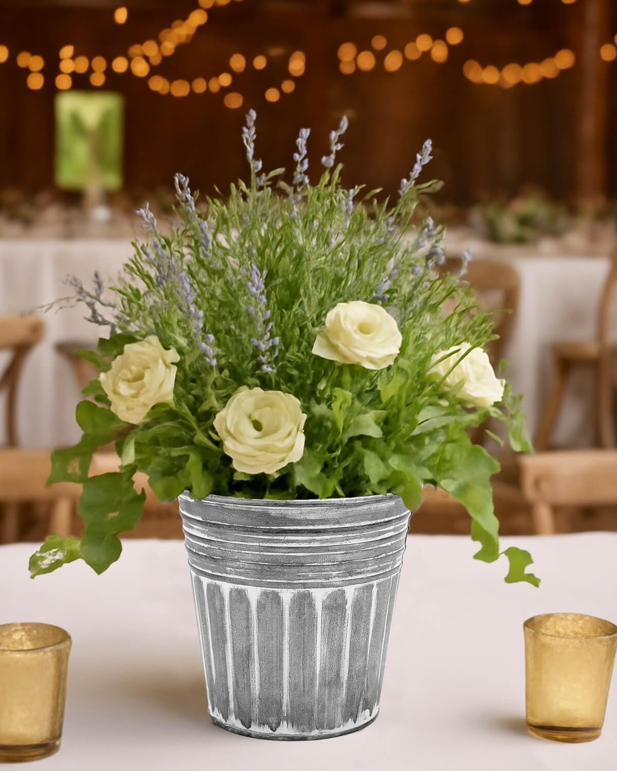 vensovo 5 Inch Silver Metal Rustic Flower Pots - 6Pcs Medium Galvanized Planters with Drainage Hole and Rubber Plug, Rustproof Metal Bucket Plant Pots Farmhouse Vintage Style for Decor