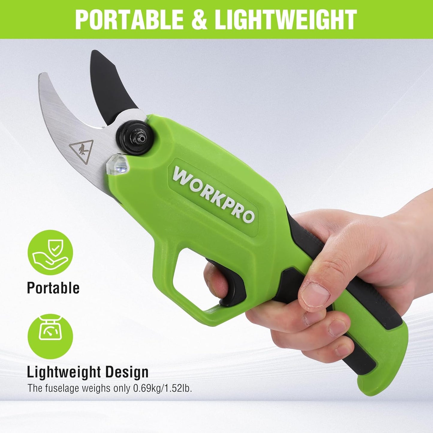 WORKPRO 7.2V Electric Pruning Shears, Battery Powered Pruning Shears, Cordless Tree Pruner, 0.8 Inch Cutting Diameter, Branch Cutter Gardening Scissors with Rechargeable Battery