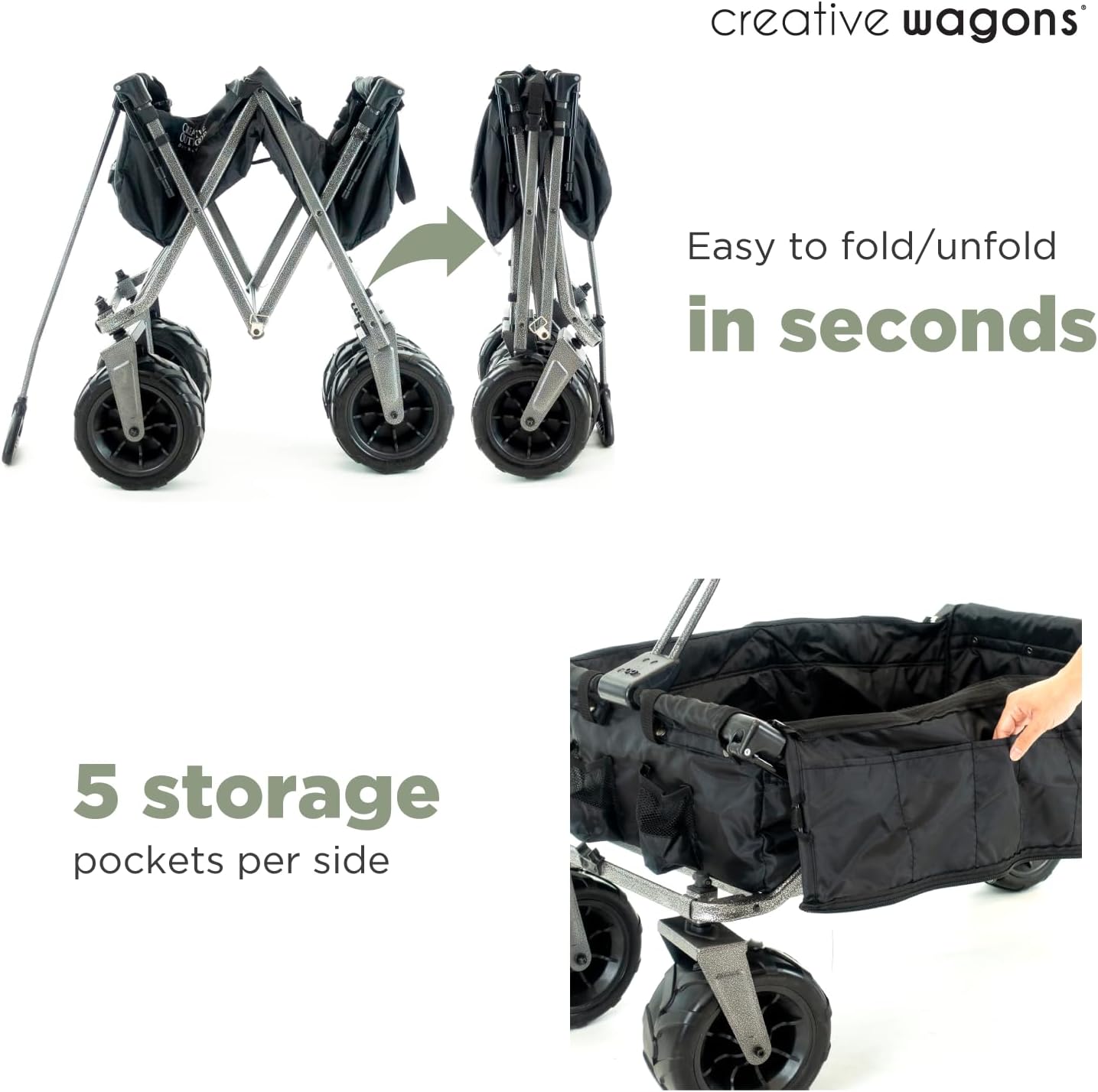 Creative Outdoor All-Terrain Deluxe Wagon | 360 Swivel All Terrain Wheels | Great for Beach, Park, Garden & Tailgate | Multiple Color Options