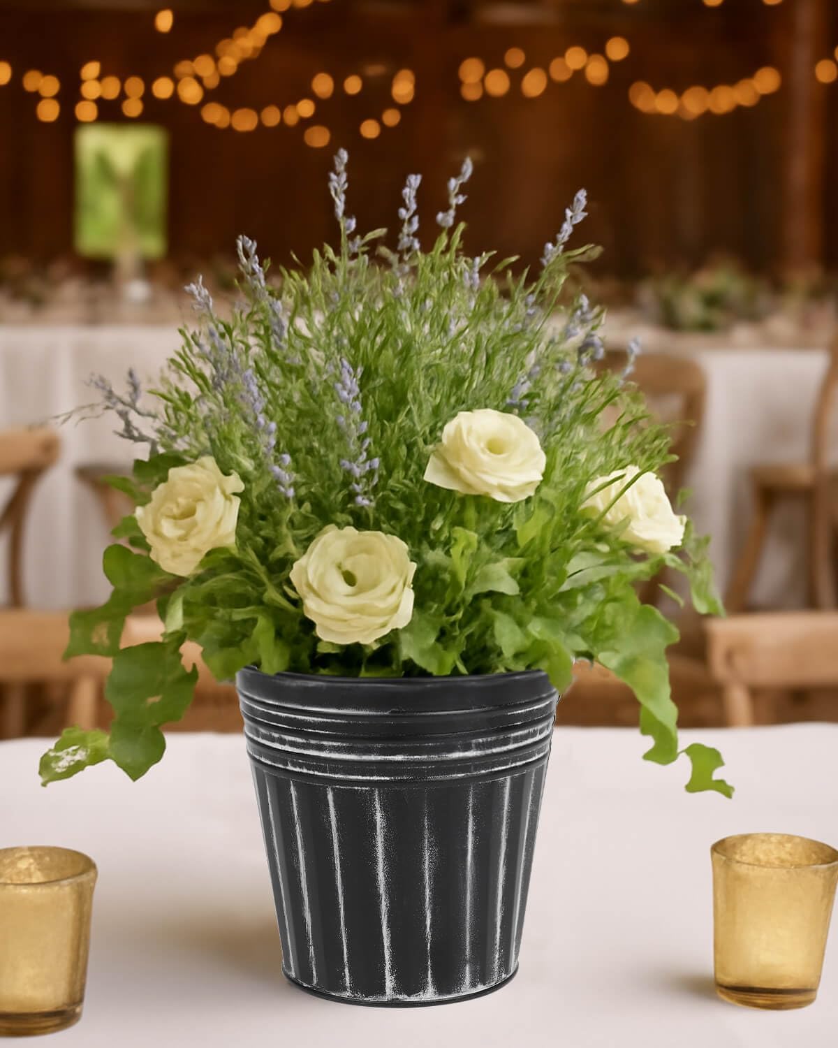 6 Inch Black Metal Rustic Flower Pots - 6Pcs Galvanized Planters with Drainage Hole and Rubber Plug, Rustproof Metal Bucket Plant Pots Farmhouse Vintage Style for Decor