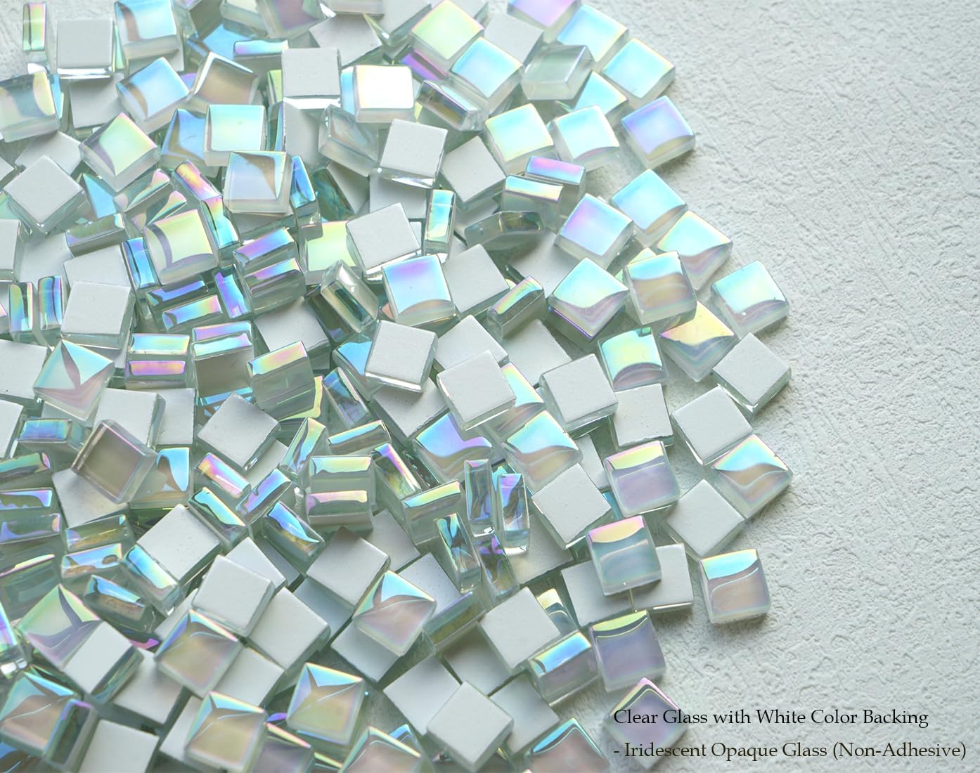 335pcs Crystal White Iridescent Mosaic Tiles, 0.4' Mini Square Glass Tiles for Mosaic Craft, 300G Smooth Edge Glass Pieces for Mosaic Making Supplies