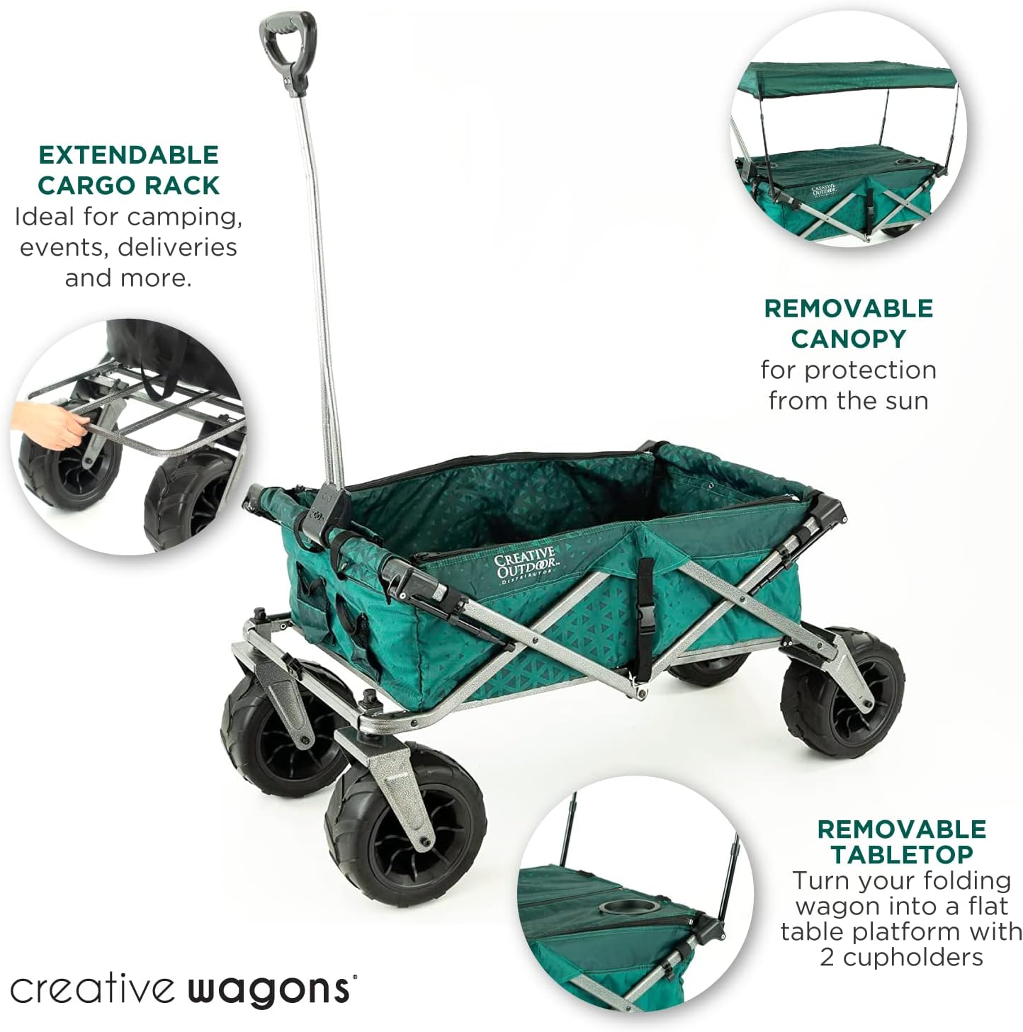 Creative Outdoor Push Pull Stroller Wagon, Beach Hauler XXL with Canopy, Collapsible and Portable Heavy Duty Folding Cart, Supports up to 200lbs Weight Capacity, Giant 10" Wheels