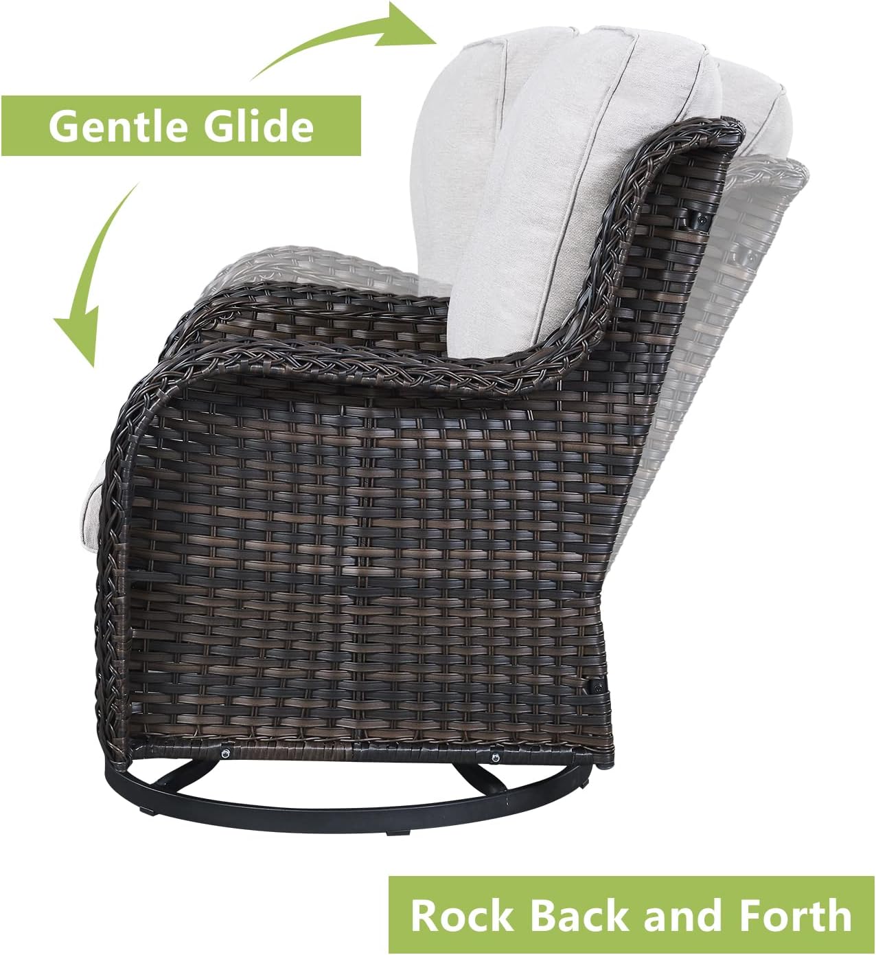 Outdoor Patio Swivel Rocker Chairs - Wicker Rattan Patio Swivel Rocking Chairs Set of 2 with High Back,Deep Seating and Comfort Cushions for Deck Porch Garden,Brown/Beige