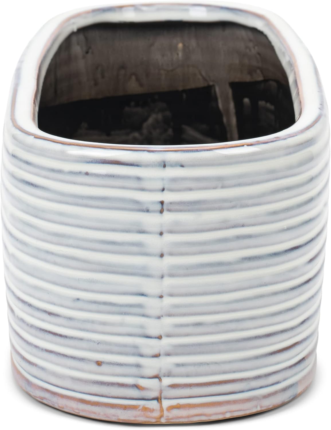 Napco Distressed White Ribbed Oval 15 x 6 Ceramic Table Top Planter