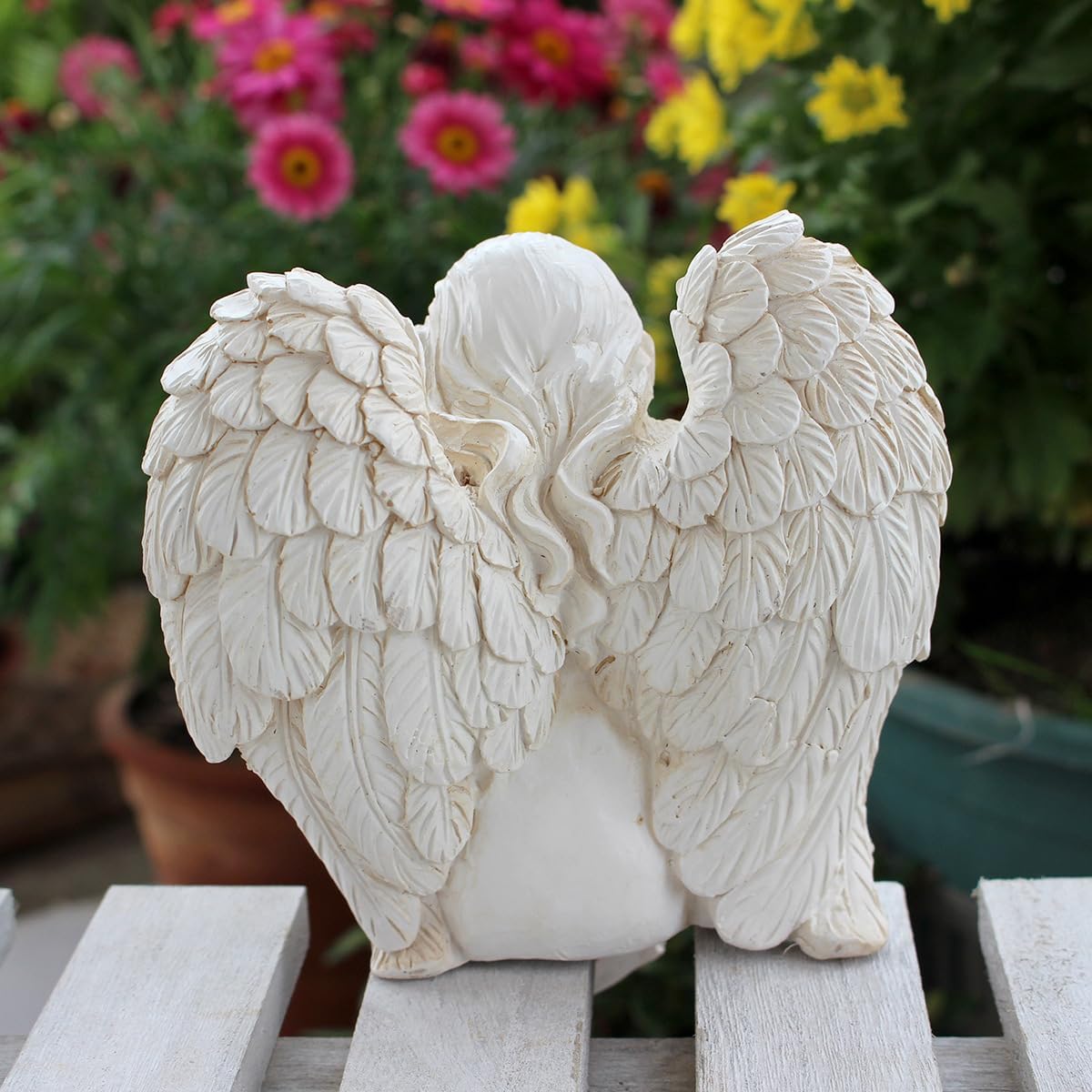 Angel Garden Statue, Sitting Angel Sculpture, Resin Angel with Bird Figurine for Patio Yard Porch Lawn Outdoor Decor Home Shelf Sitter Memorial Spiritual Gifts