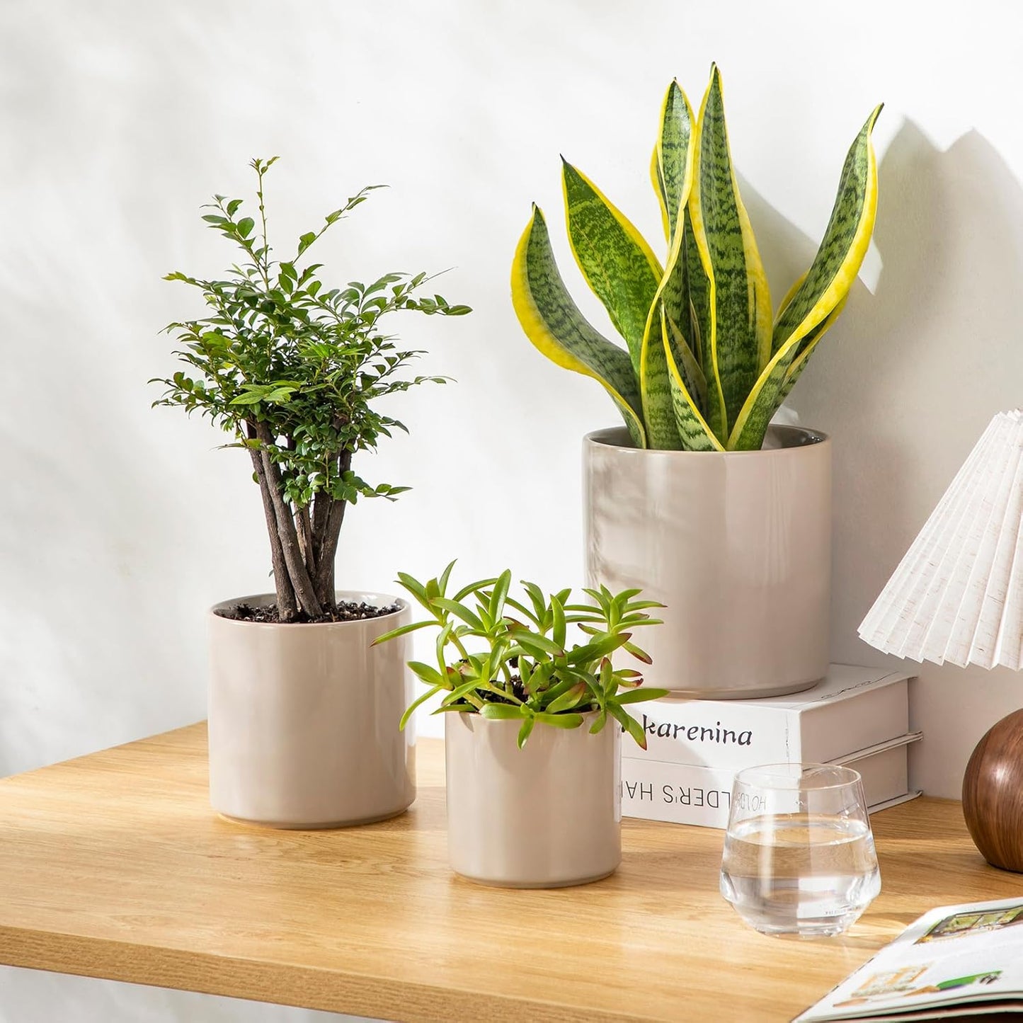 vancasso Ceramic Plant Pots, 4.25+5.25+6.25 Inch Planter Pot with Drainage Hole, Flower Pots for Indoor Outdoor Plants, Set of 3, Grey