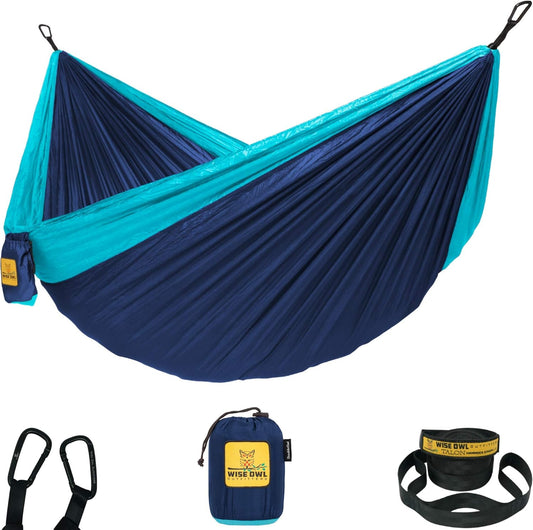 Wise Owl Outfitters Camping Hammock – 500lbs Portable Hammock with Tree Straps - Travel, Backpacking, Hiking, Outdoors Camping Gear - Single or Double