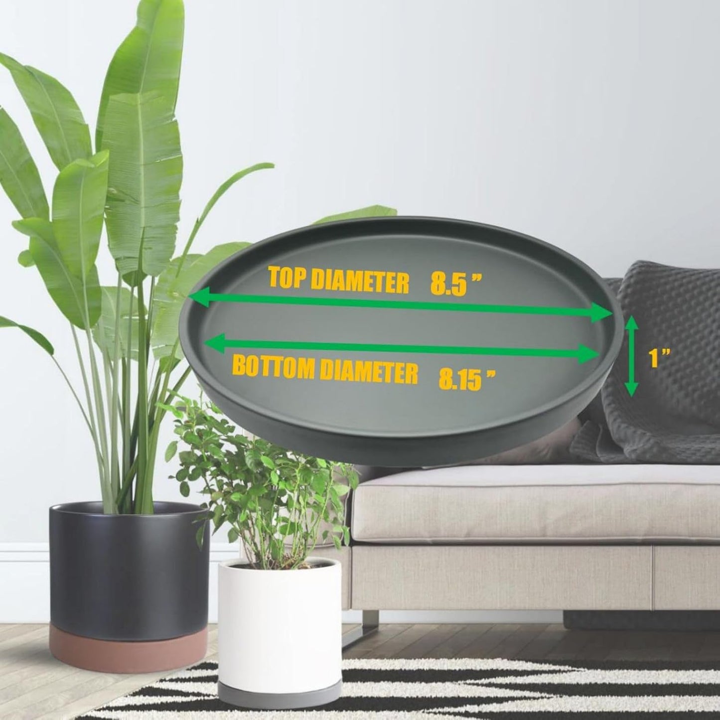 2 Pack Ceramic Plant Saucer Pot Tray 8 Inch, Planter Saucers 4 5 6 7 8 9 10 11 12 13 Inch for Indoors Outdoor, Durable Sturdy Flower Drainage drip Water Tray for Glazed Pots Base (8.5 Inch-Grey)