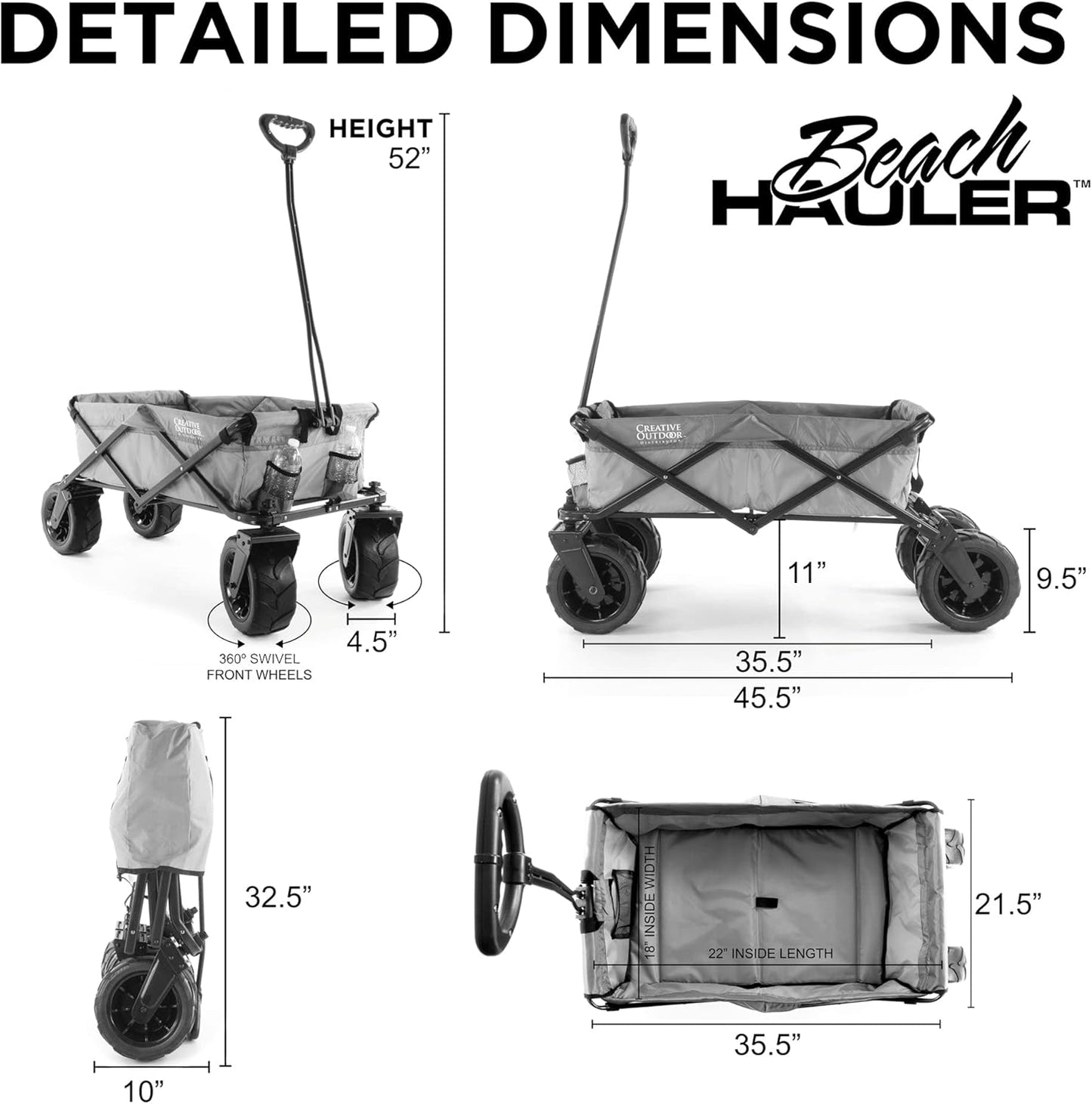 Creative Outdoor Push Pull Stroller Wagon for Kids, 200lbs Weight Capacity, Beach Hauler XXL All-Terrain Collapsible and Portable Folding Cart, Giant 10" Wheels, Park, Garden & Tailgate (Gray/Blue)