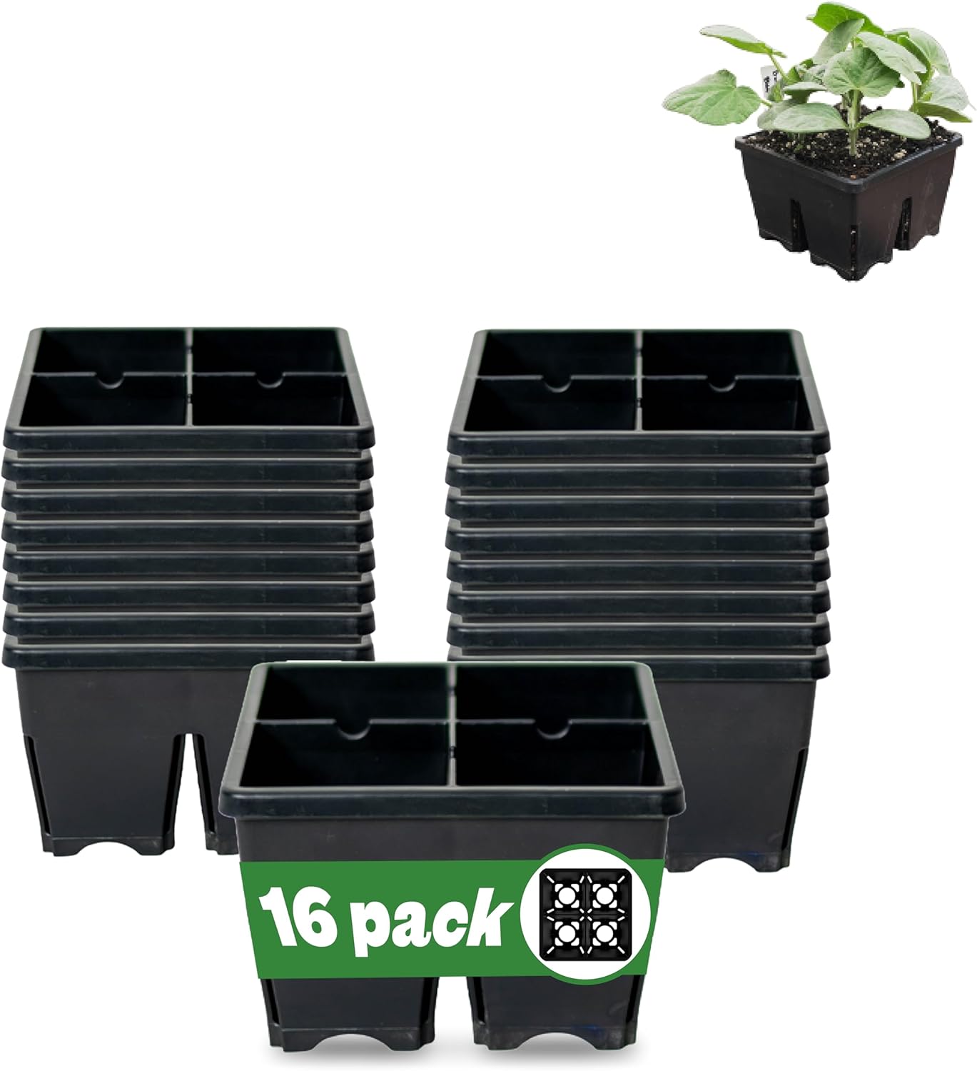 Epic Gardening Reusable Seed Starter Tray - 4 Cell 3"/16 Seedling Starter Trays - Easy Watering, Indoor Greenhouse, Plant Starter, Gardener-Friendly for Seedlings | UV-Treated & BPA-Free - Black