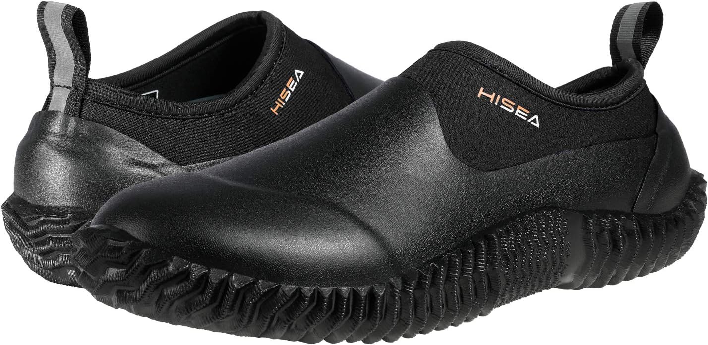 HISEA Unisex Waterproof Garden Shoes, Men's Rubber Rain Boots Women's Ankle Rain Shoes Neoprene Camp Booties Outdoor Slip-On Footwear for Gardening, Farming, Camping, Car Wash, Lawn Care and Yard Work