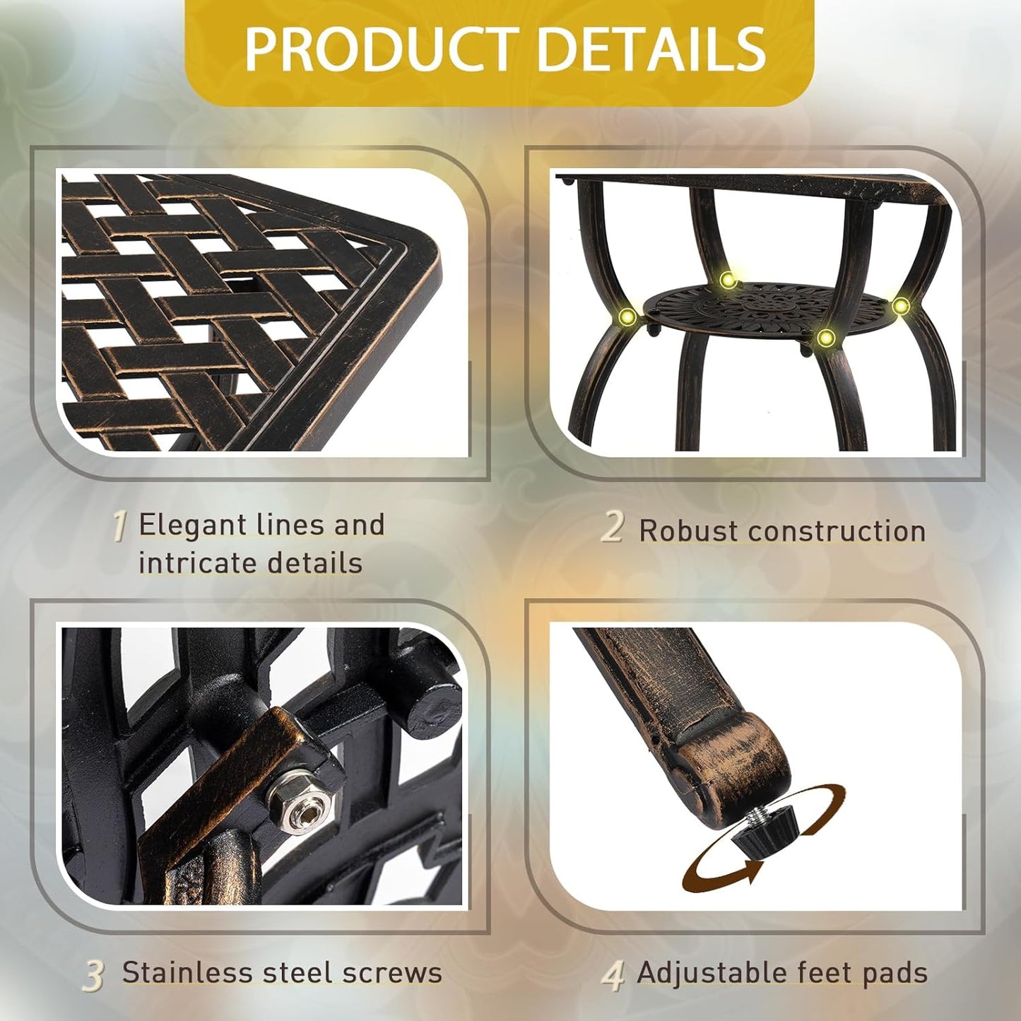 Outvita Patio Side Table, 23.6in Outdoor Round Cast Aluminum Bistro Table and Antique Design for Backyard Porch Pool Balcony Deck Bronze