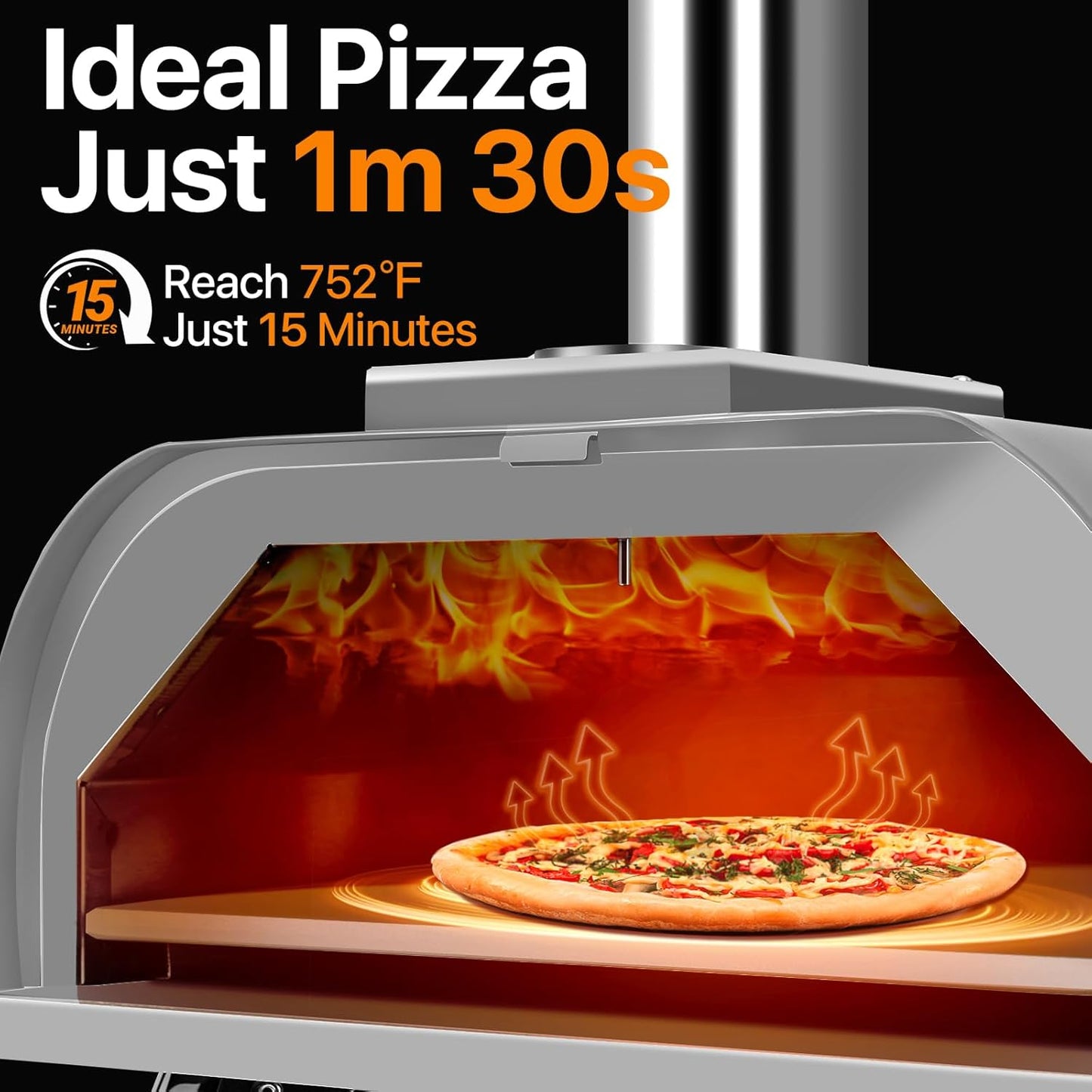 Pizza Oven 13 Inch Outdoor Wood Fired Portable Stainless Steel Pizza Oven with Pizza Stone for Family Outside Cooking Camping Backyard BBQ Pizza Maker Garden Kitchen(Silver 13IN)