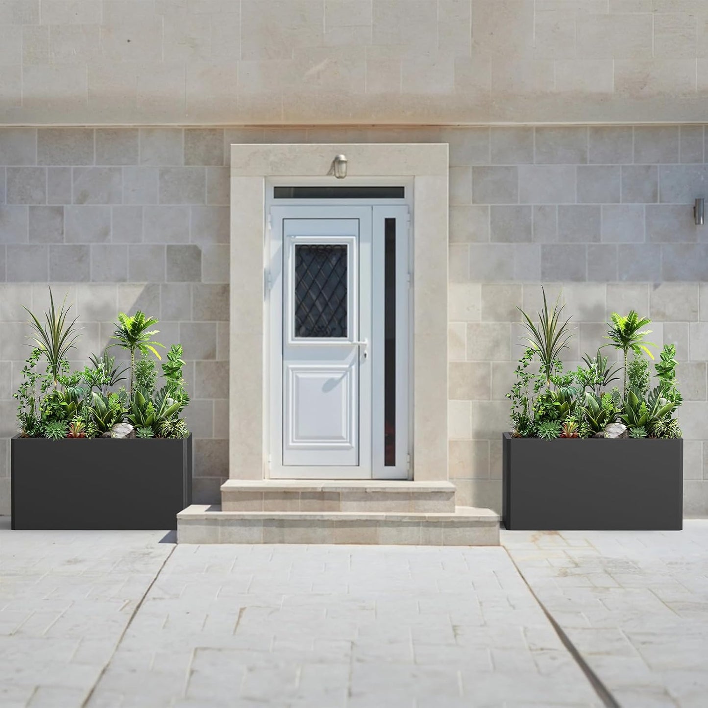 Outdoor Metal Planter Box - Rectangular Trough, All-Weather Durable with 4 Drainage Holes, 25x11x13 Inches for Porch & Patio, Black