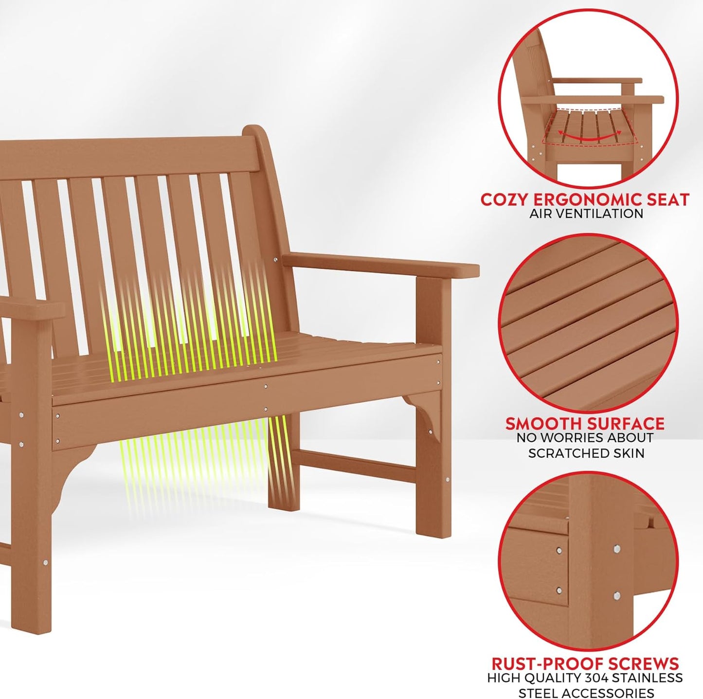 Garden Bench, Farmhouse Park Front Porch for Entryway Bench Outdoor Seating Low Bench Patio Bench Outside/Indoor, Teak