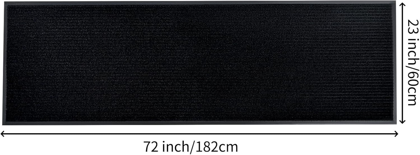fani Heavy Duty Large Outdoor Indoor Entrance Black Doormat Waterproof Low Profile Entrance Rug Front Door Mat Patio Anti-Skid Rubber Back, 23x72 inch (Jet Black)