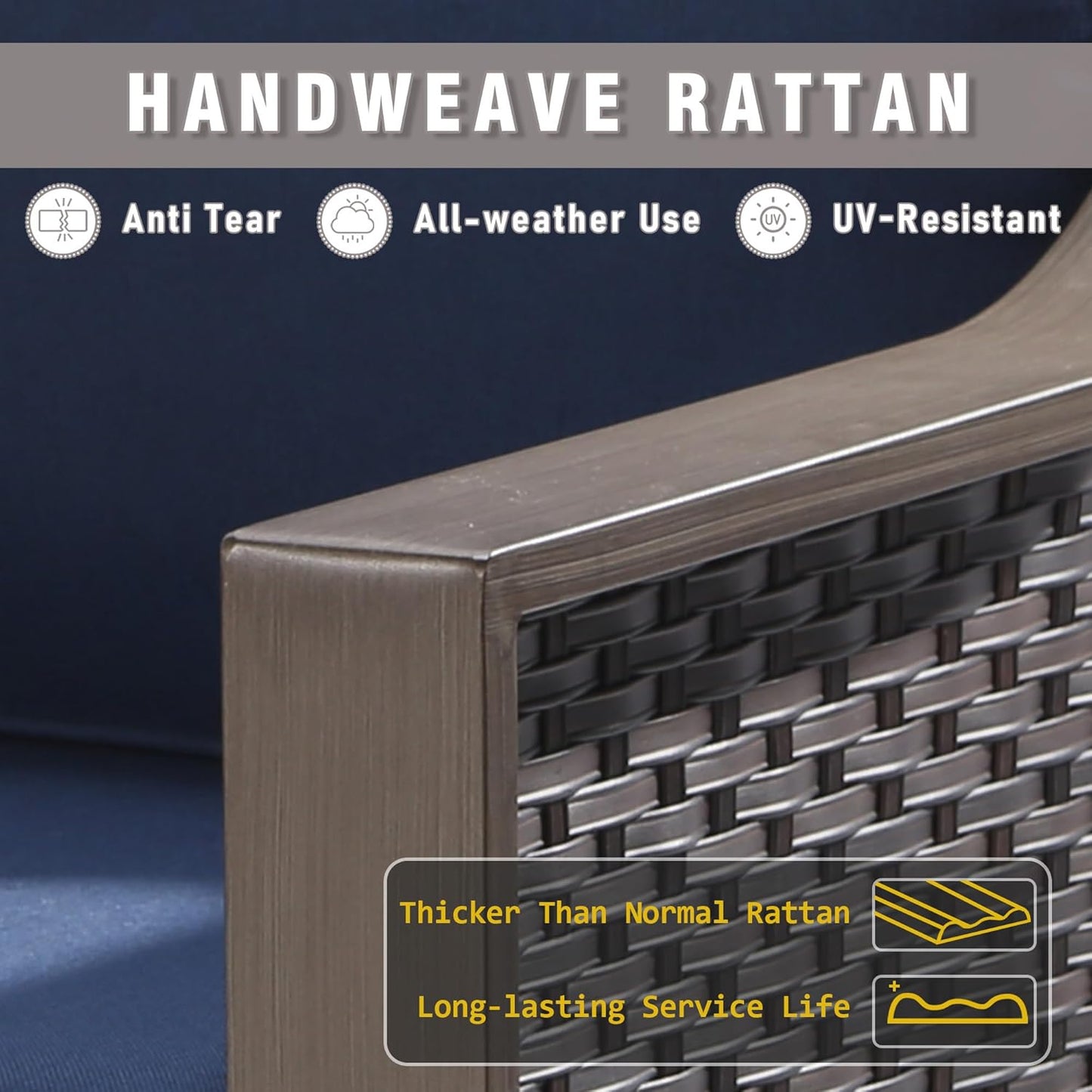 Outdoor Wicker Chair Set of 2, All-Weather Use Patio Rattan Chair with Removable Water-Resistant Cushion, Ideal for Porch, Backyard, Balcony, Poolside, Blue