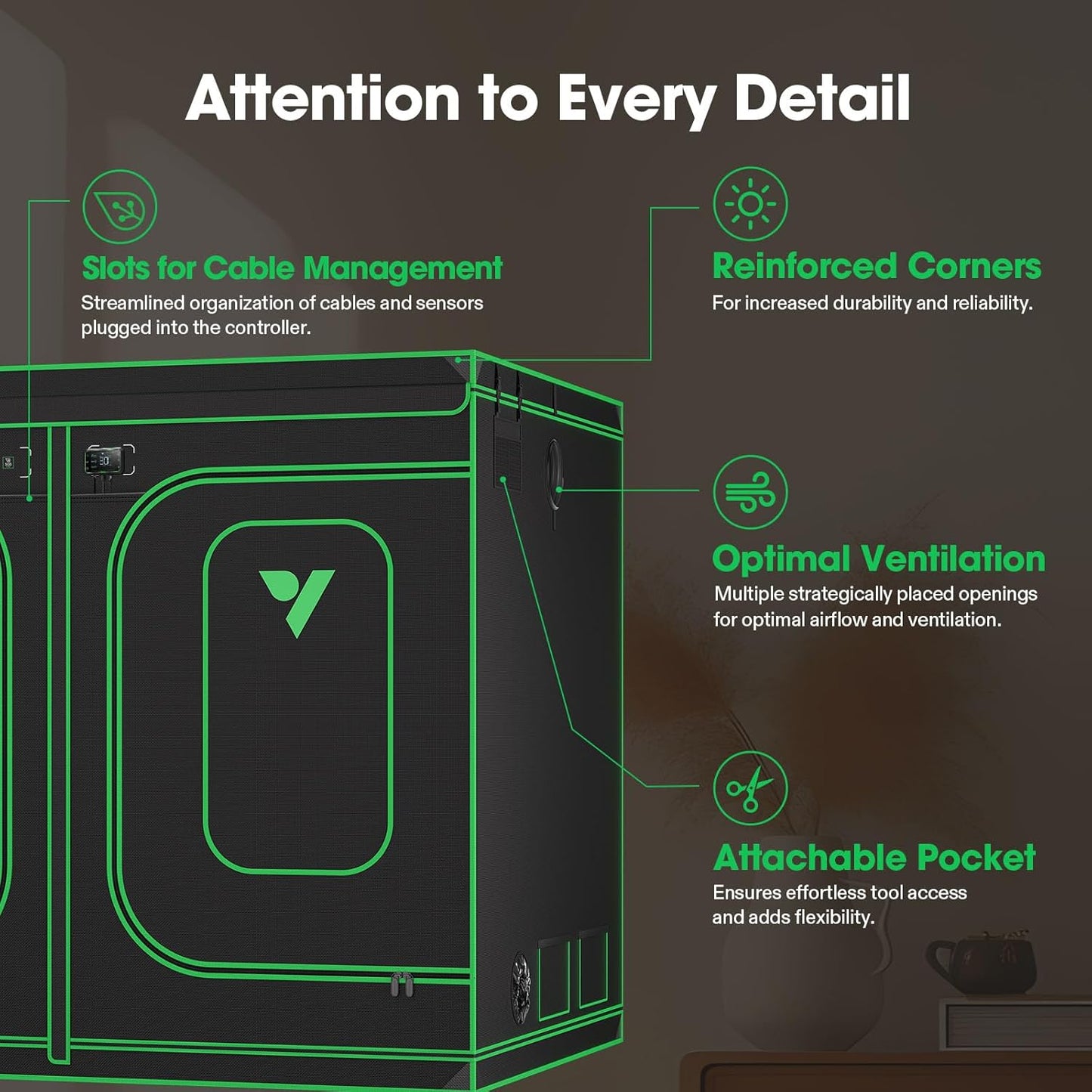 VIVOSUN P888 96"×96"×80" PRO Grow Tent, with Thick 1 inch Poles, Strengthened High Reflective Mylar Oxford Fabric, Extra Hanging Bars & High CFM Kit for Hydroponics Indoor Plant for VS4000×4