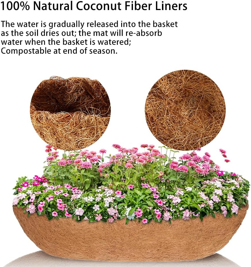 3Pcs 36“ Coco Liners for Planters, Pre-Formed Trough Coconut Fiber Liner Replacement for Window Box, Fence Flower Baskets, Garden Flower Pot (36 inch 3PCS)