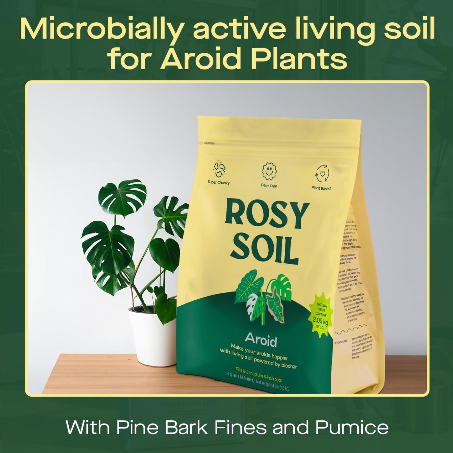 Rosy Soil Aroid Soil Potting Mix - Peat-Free, Microbially Active Biochar Powered Soil for Aroids - Superior Aeration & Drainage for Aroid Plants - Ideal for Indoor Gardening - 4 Quarts