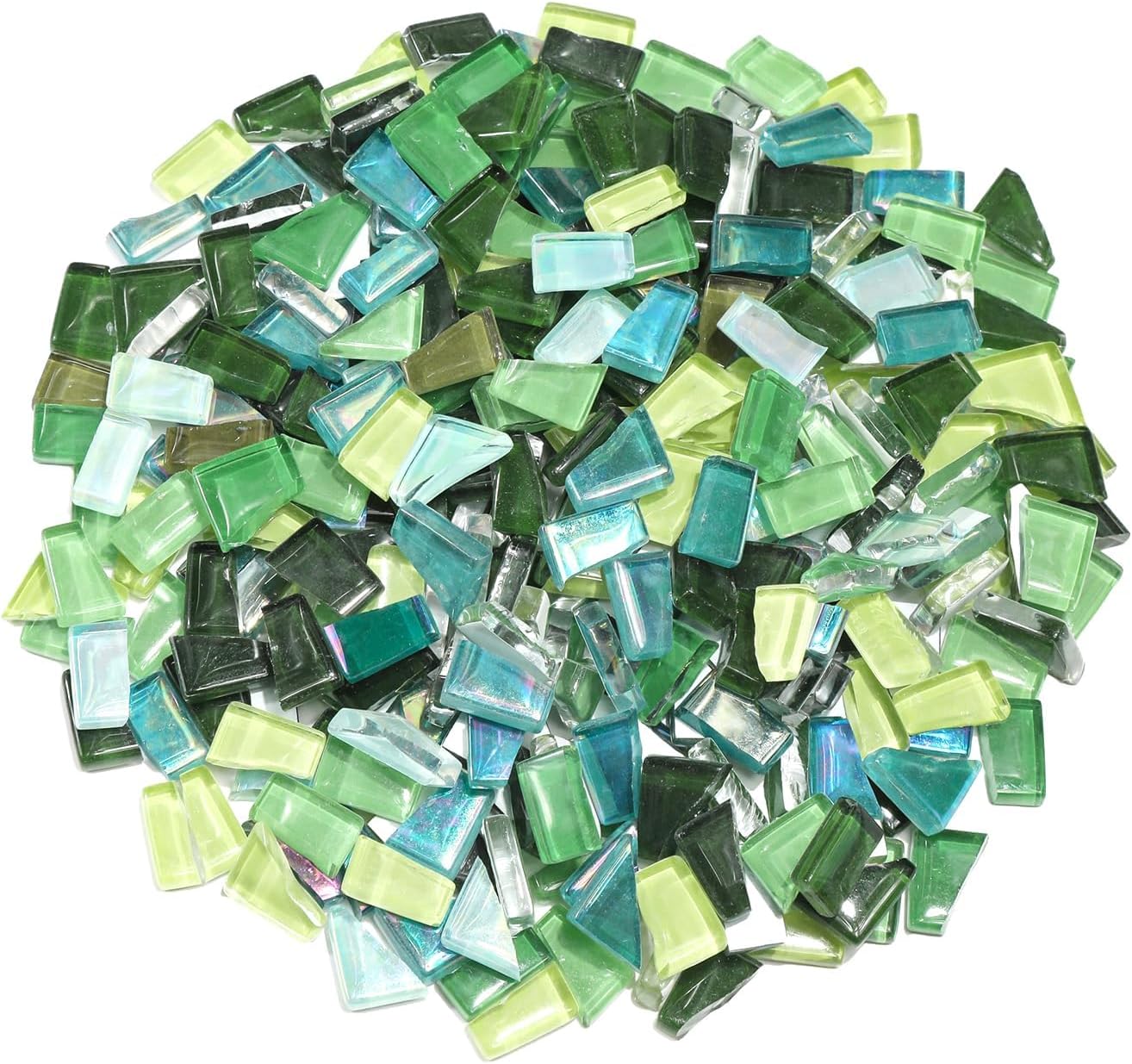 Green Mixed Irregular Mosaic Glass Mosaic Tiles Pieces, 300 Grams Mosaic DIY Set Adult Mosaic Set, Mosaic Crafts Mosaic Making Supplies