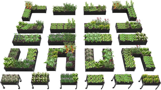 A ANLEOLIFE 22-Pack Deep Root Galvanized Raised Garden Beds Outdoor for Planting Vegetables Flowers Herb, Quartz Grey