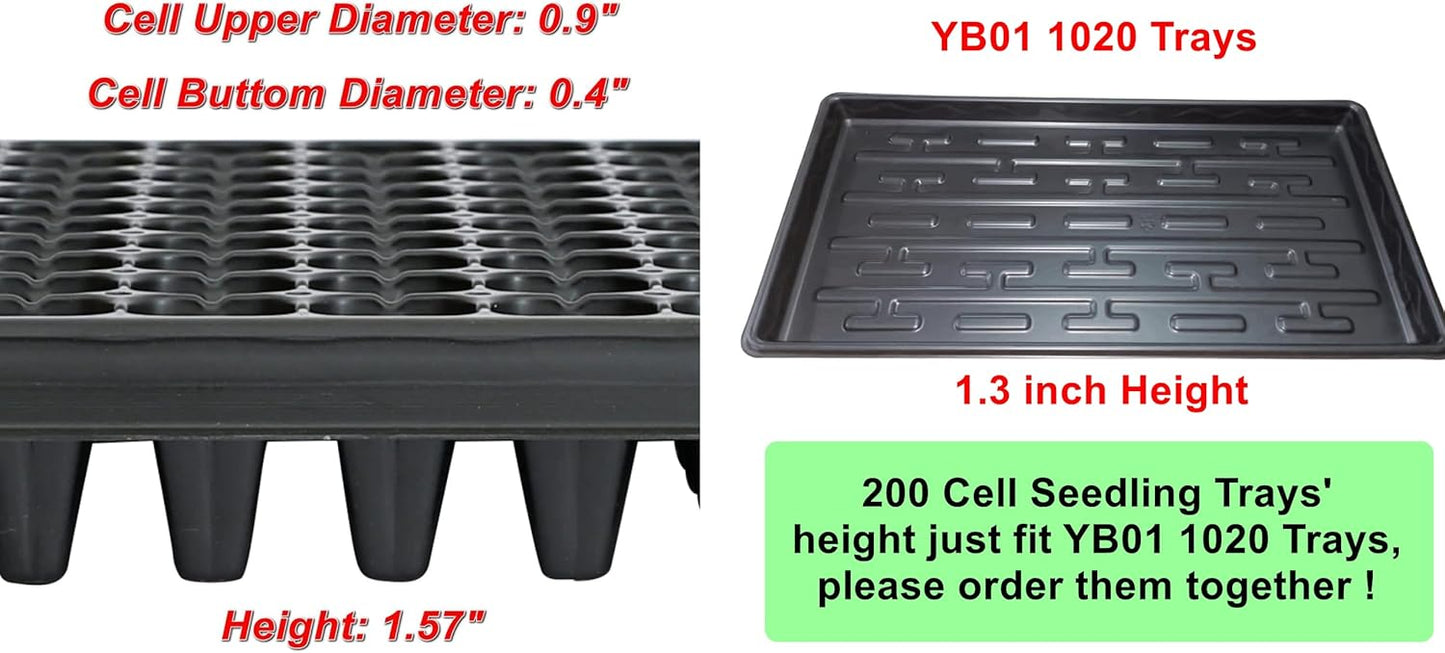 200 Cell Plug Tray, 10pcs-Pack Thick Durable Seed Starter Flats Vegetable Fruit Seeds Seedling Plastic Plug Farmer Nursery Trays Propagation