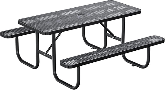 Heavy-Duty Park Bench or Table for Outside - Black Coated Outdoor Furniture Steel Bench, Commercial-Grade Outdoor Benches Weatherproof for Park, Patio, Porch (Black, 6FT (Rect. Table))