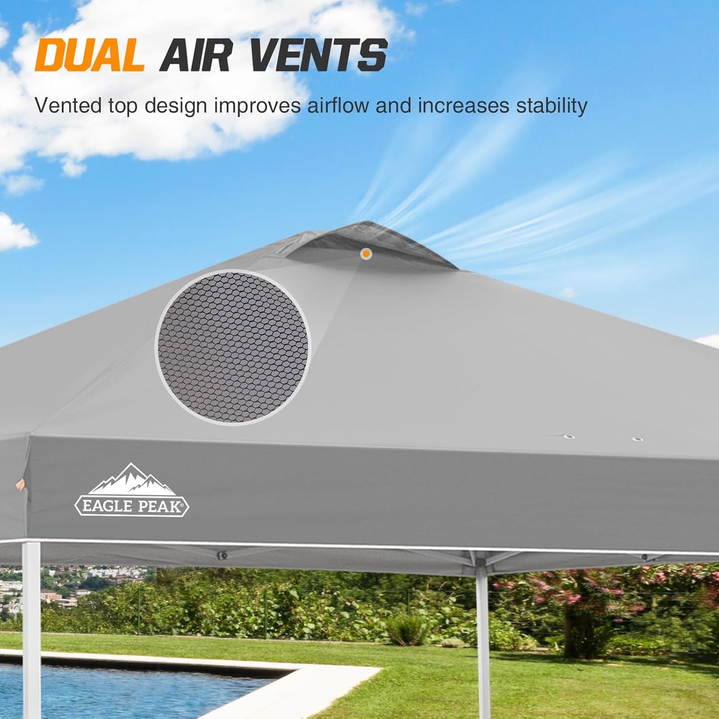 EAGLE PEAK Pop Up Canopy Tent with Wheeled Carry Bag, 8 Stakes, 4 Ropes, 4 Weight Bags, Easy Set Up Tent Canopy, 10x10 ft, 100sqft of Shade, Light Gray