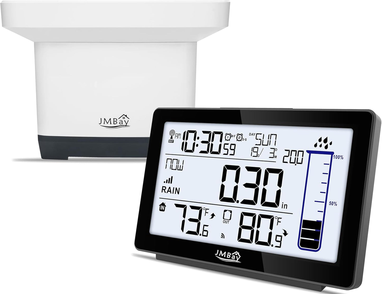 Wireless Rain Gauge Outdoor with Thermometer, High Accurate Digital Rain Gauges Outdoors Best Rated, Electronic Self-Emptying Remote Rain Collector, Freeze Proof Automatic Rain Measure Gauge for Yard