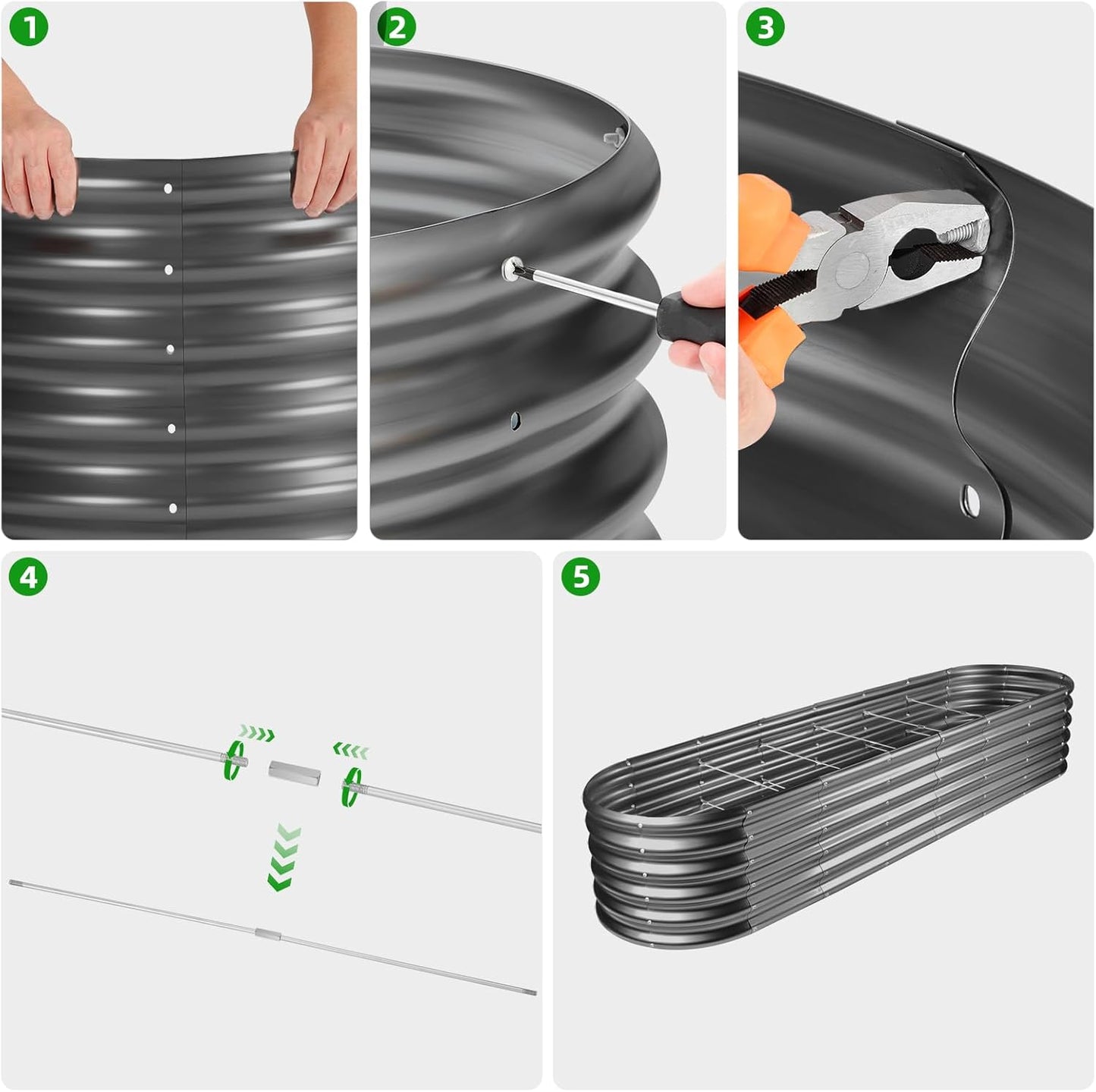 Land Guard 8×2×1.5ft Galvanized Raised Garden Bed Kit, Raised Garden Boxes Outdoor, Oval Metal Raised Garden Beds for Vegetables, Modern Grey
