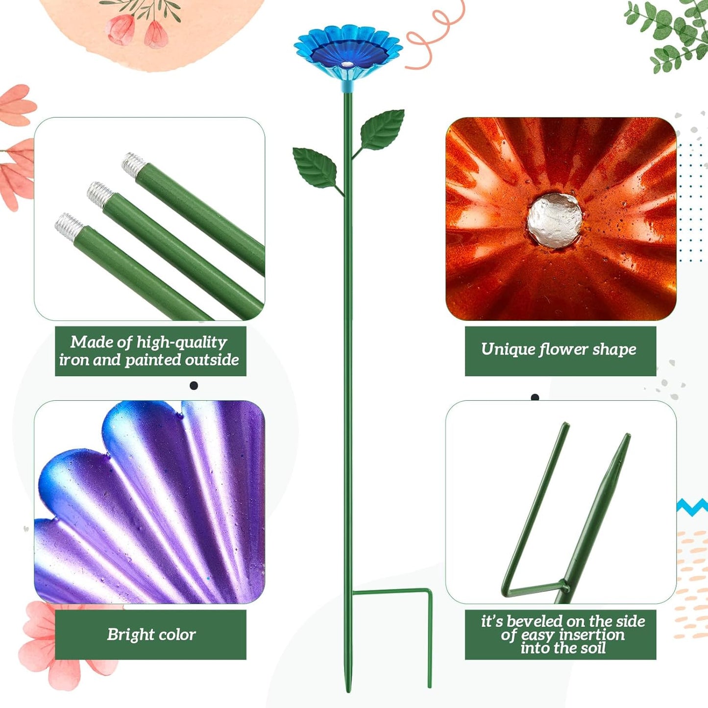 Tandefio 8 Pcs Bee Watering Station 25 x 2.6 Inch Metal Vivid Flower Bee Water Feeder for Garden Butterfly Feeders for Outdoors Colorful Butterfly Bath Bowl for Bird Thirsty Pollinators Outside Yard