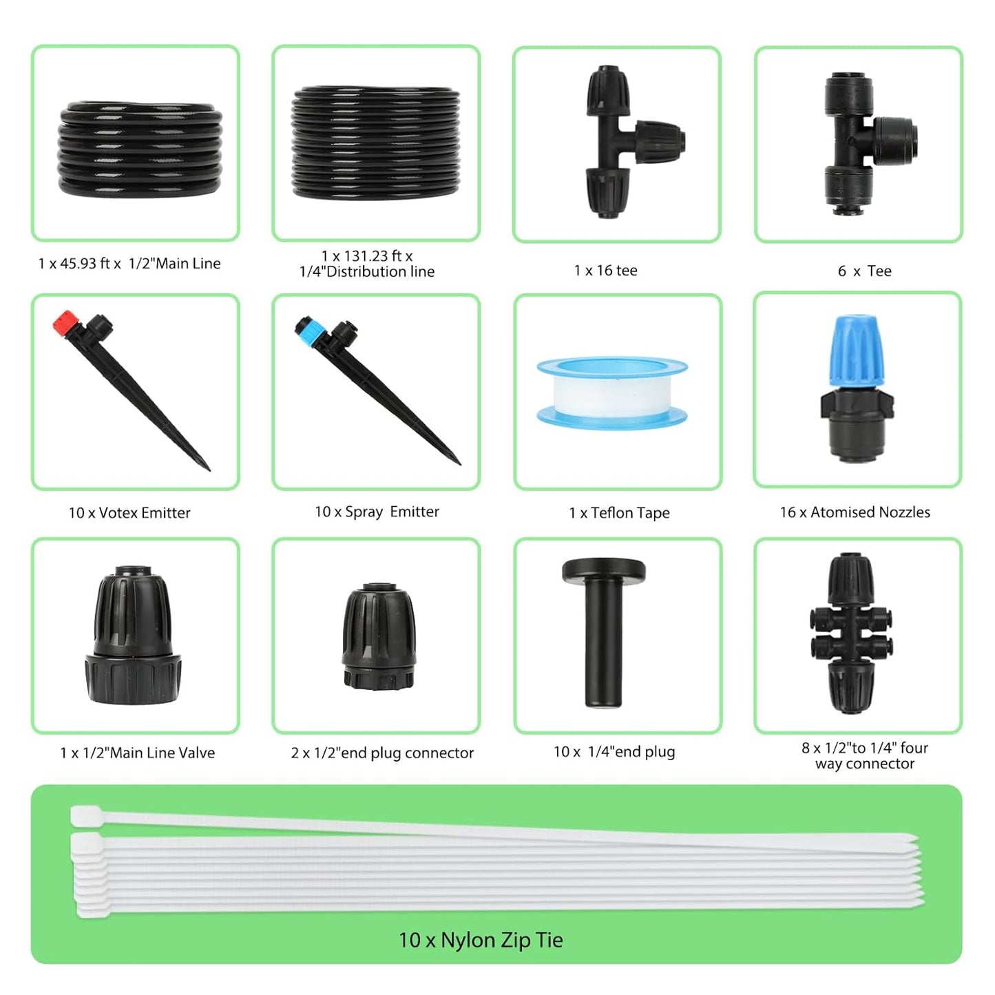 177FT Drip Irrigation Kit – 2025 New Quick-Connect Micro Irrigation System with 46FT 1/2'' Tubing, Locking Nozzle Emitters, Adjustable Misting Sprayers for Gardens, Lawns, Raised Beds and Greenhouses