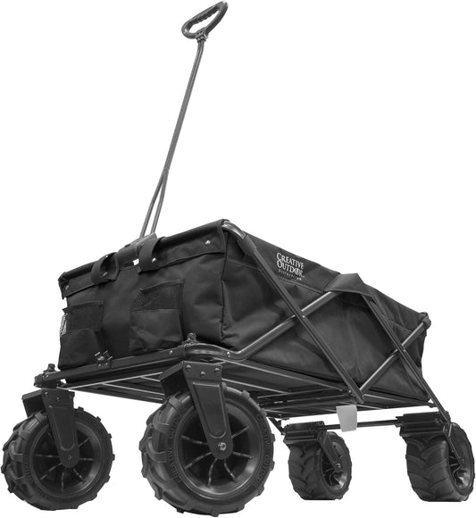 Creative Outdoor Wagon for Kids Push Pull Collapsible Stroller Giant All-Terrain Folding Cart | XXXL Monster Series Wagons | Beach Park Garden & Tailgate | Multiple Color Options (Black)