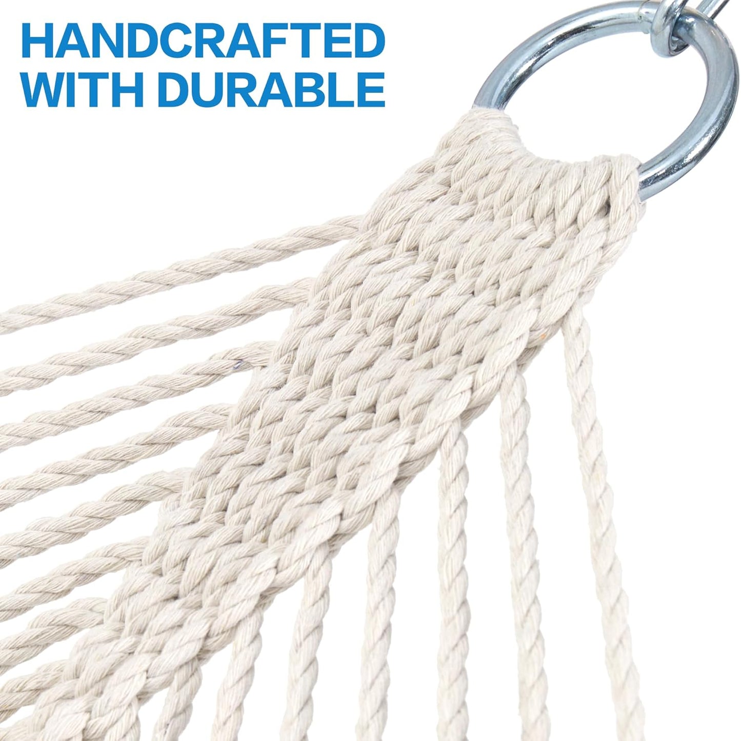 PNAEUT Double Hammocks for Outside, 13ft Traditional Rope Hammock for 2 Person with Hardwood Spreader Bar and Carrying Bag, 475 lbs Capacity (Beige)