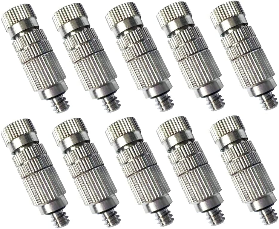 High Pressure Brass Nickel Plated Misting Nozzle for Outdoor Cooling Mist System, 0.5mm Ceramics Orifice, Anti-Drip Cleanable, 10pcs