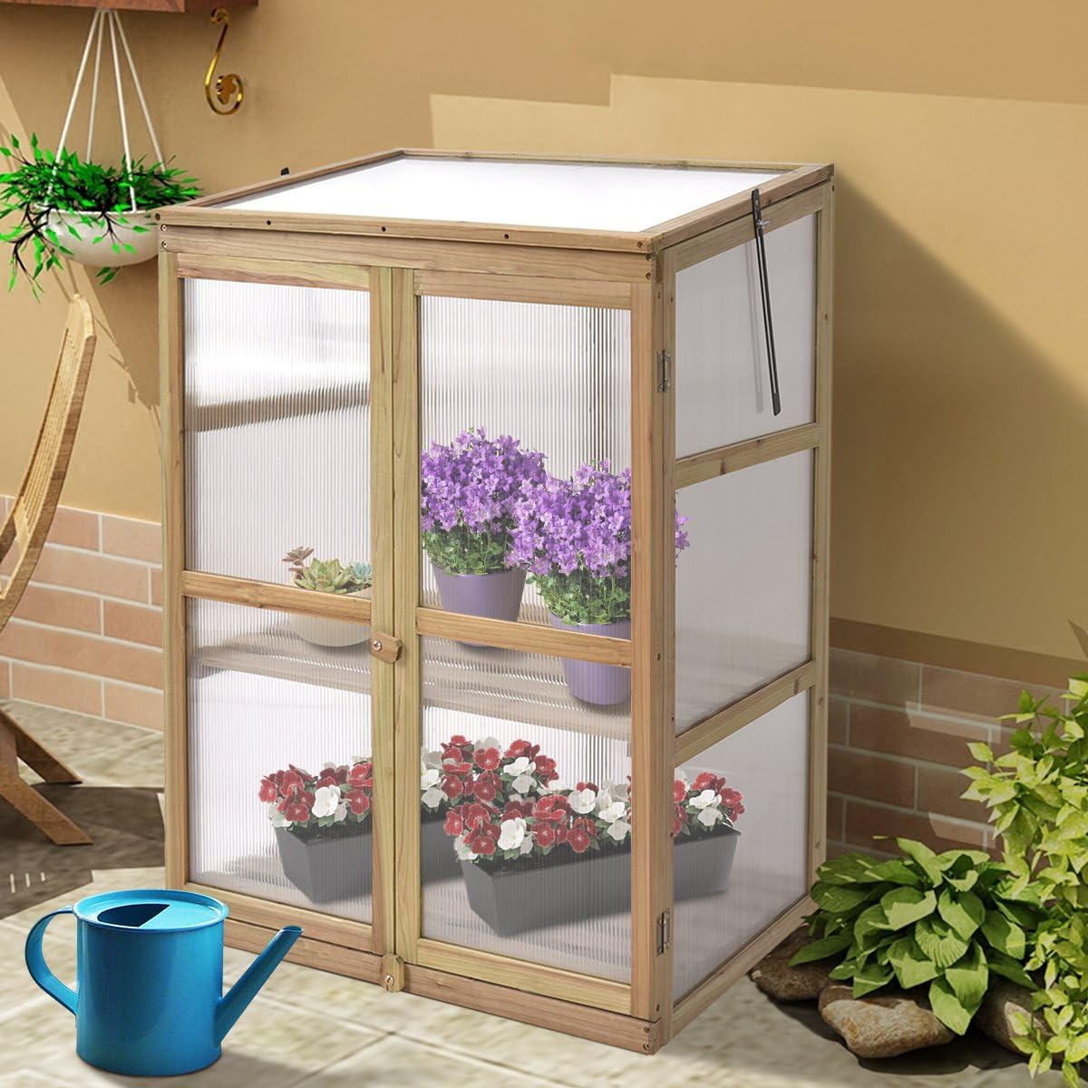 Giantex Garden Portable Wooden Cold Frame Greenhouse Raised Flower Planter Protection (30.0"X22.4"X42.9")