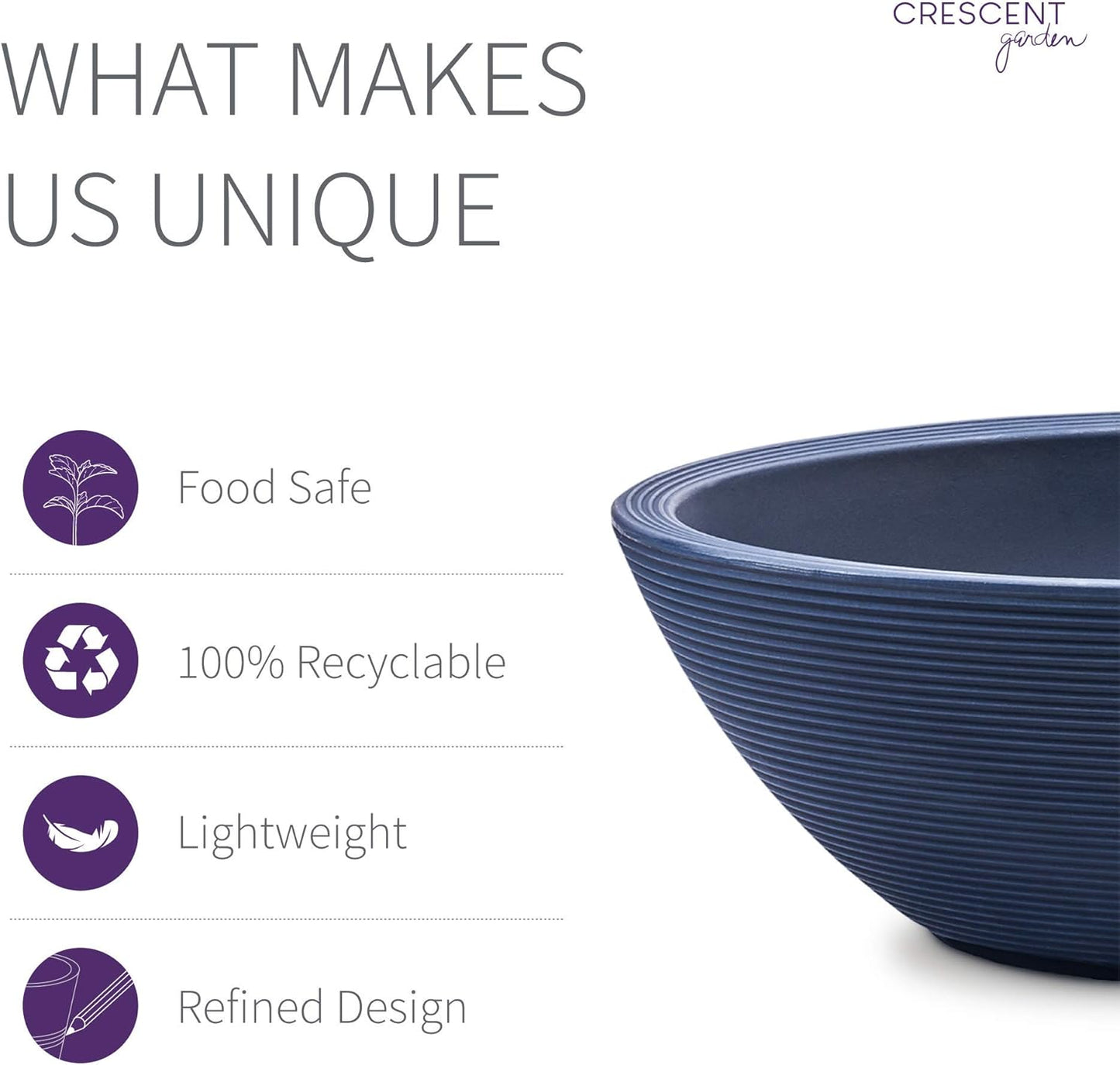 Crescent Garden Delano Oval Planter Bowl, Succulent Garden, Unique Indoor/Outdoor Double-Walled Plant Bowl with Plug- Oval Shape - 30" L x 21" W x 10" H (Midnight Blue)