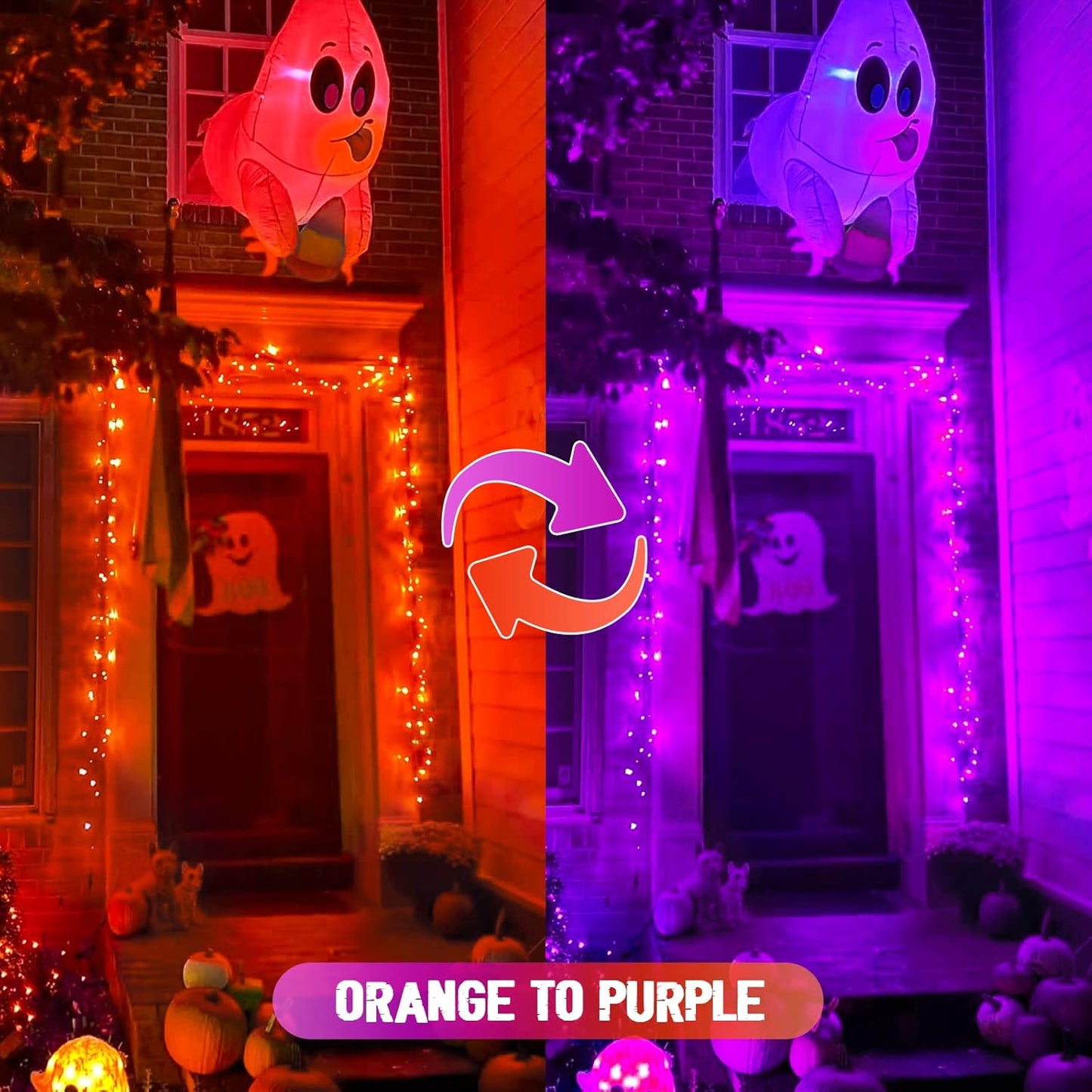 JMEXSUSS 2 Pack Purple and Orange Solar Christmas Lights, Total 400 LED 151FT Color Changing Solar String Lights Outdoor Waterproof for Outside Patio Yard Tree Halloween Christmas Decorations