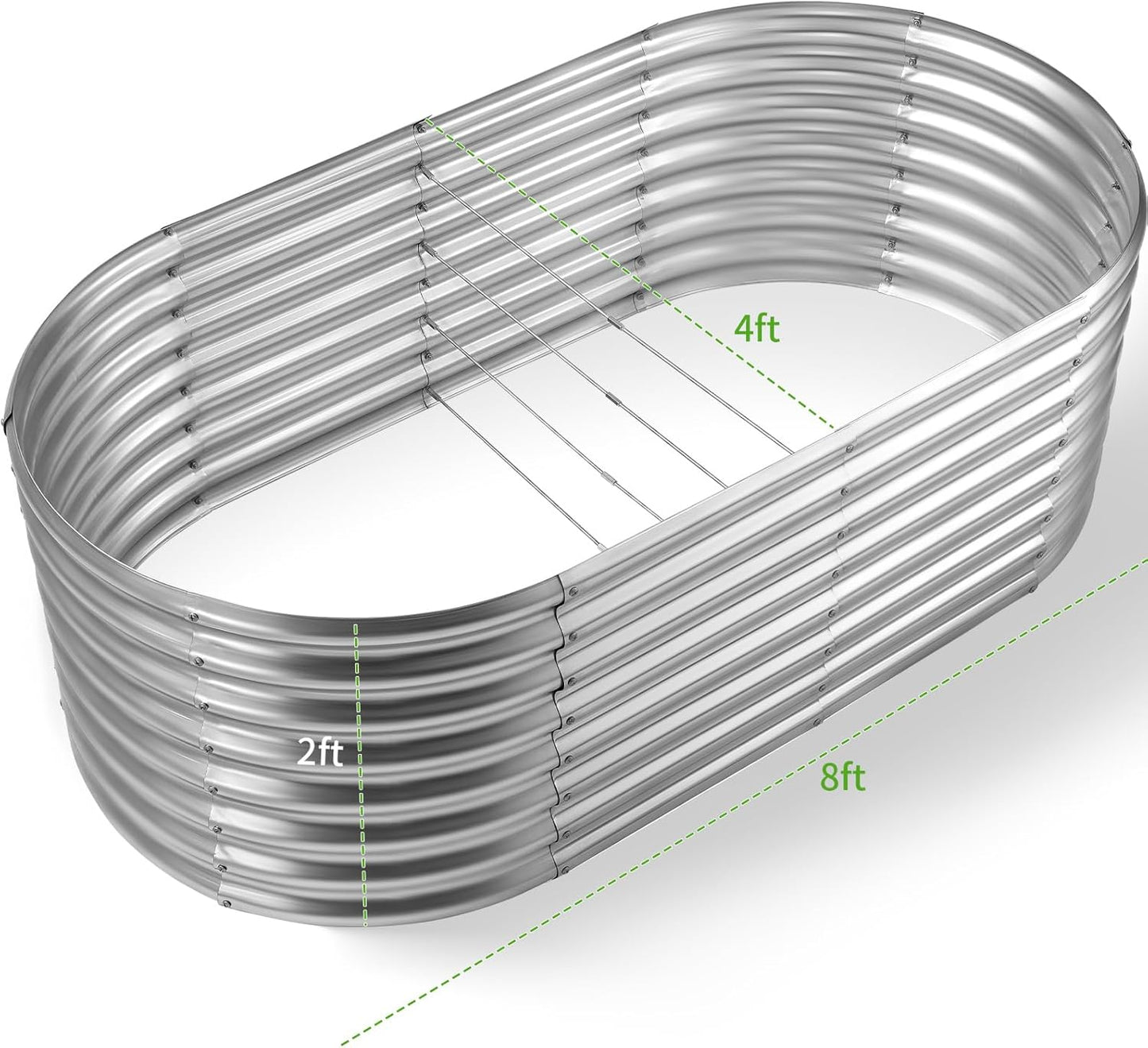 Land Guard Galvanized Raised Garden Bed, 8x4x2ft Planter Boxes Outdoor, Oval Larger Metal Planter Boxes for Vegetables, Fruits, Flowers (Silver)