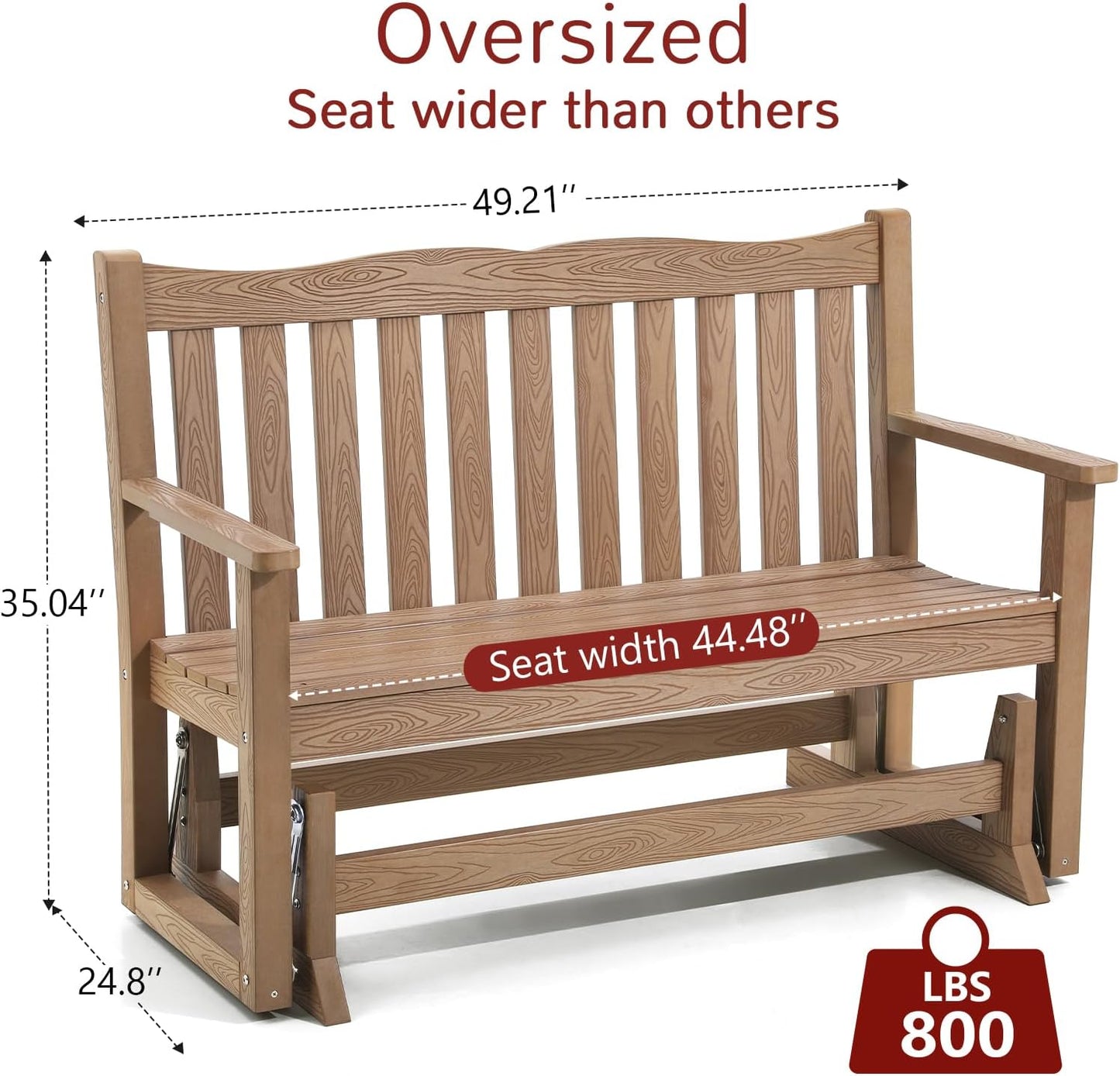 Stoog Outdoor Glider Benches Set of 2, Waterproof Glider Bench for Outside, Never Fade or Rot, Teak